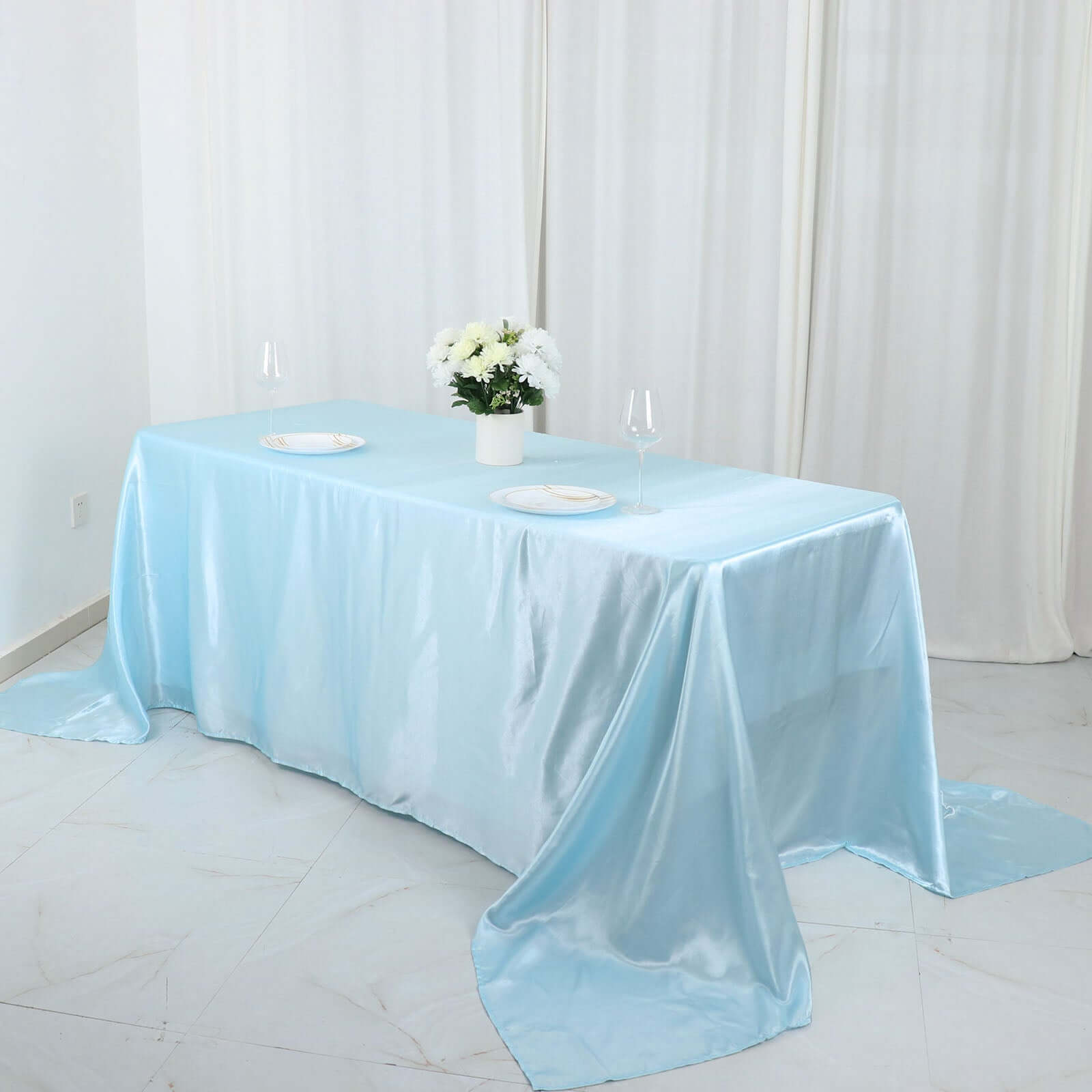 Satin Rectangular 90x132 Tablecloth Light Blue Satin - Seamless Table Cover