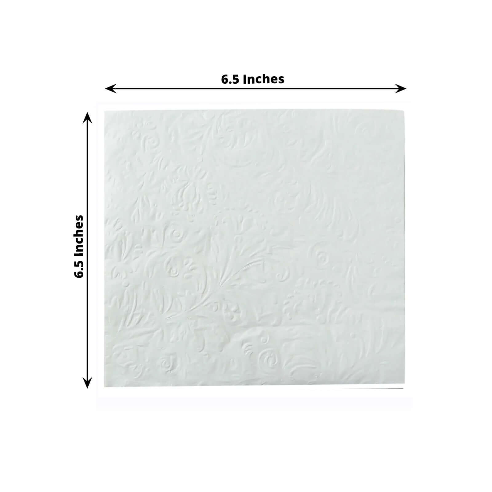 50-Pack Paper Cocktail Napkins with Embossed French Swirl Pattern White - Soft 2 Ply Beverage Napkins for Events 6.5x6.5