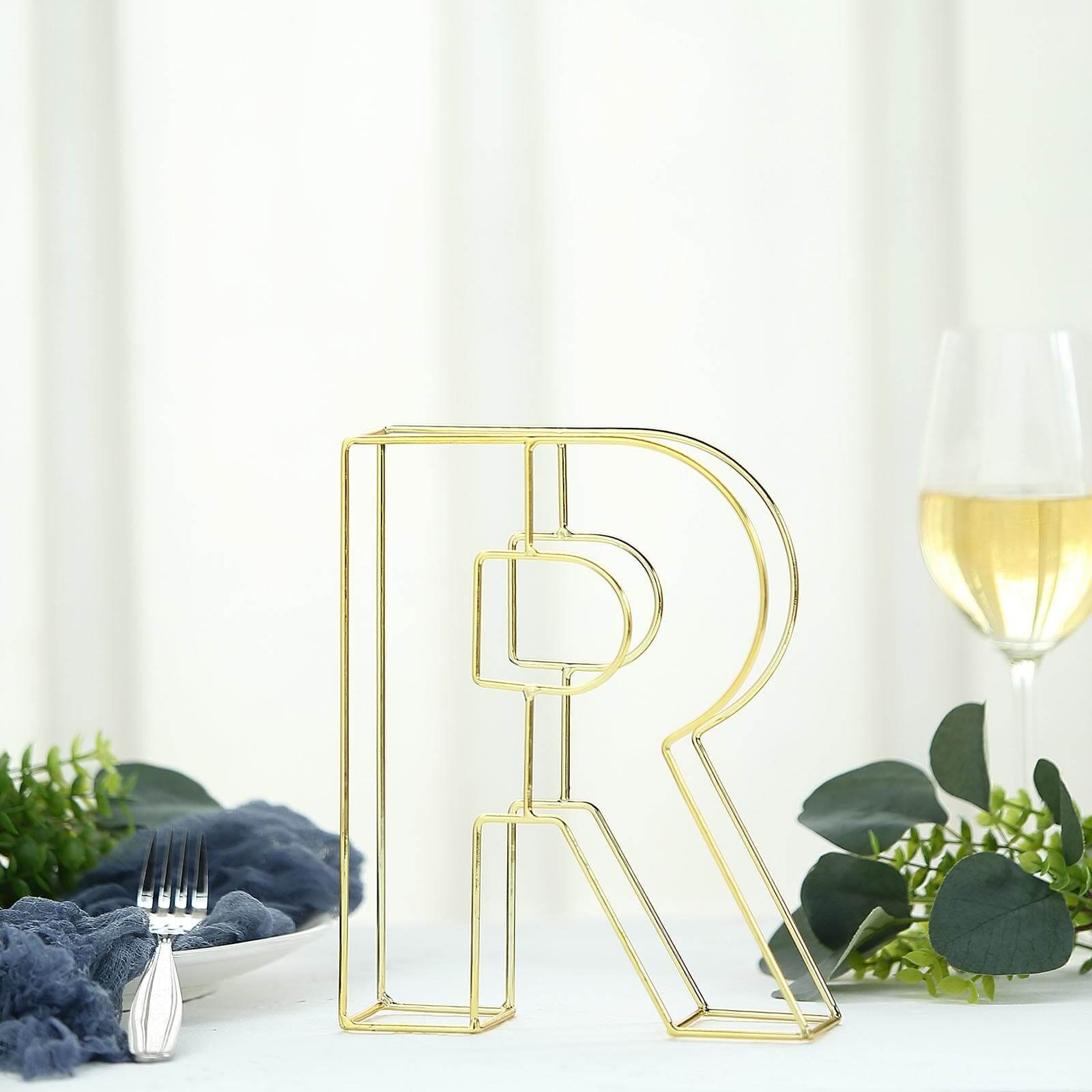 8 Tall Gold Freestanding 3D Decorative Wire Letter, Wedding Centerpiece - R