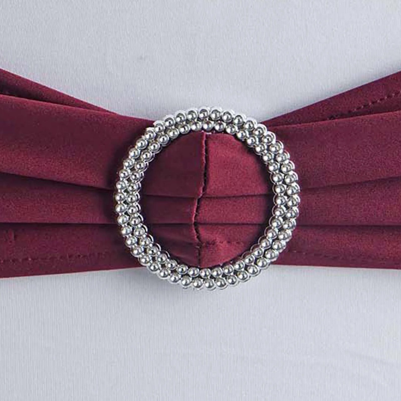 5 Pack Stretch Spandex Chair Sashes Burgundy - Reusable Chair Bands with Silver Diamond Ring Slide Buckle 5x14