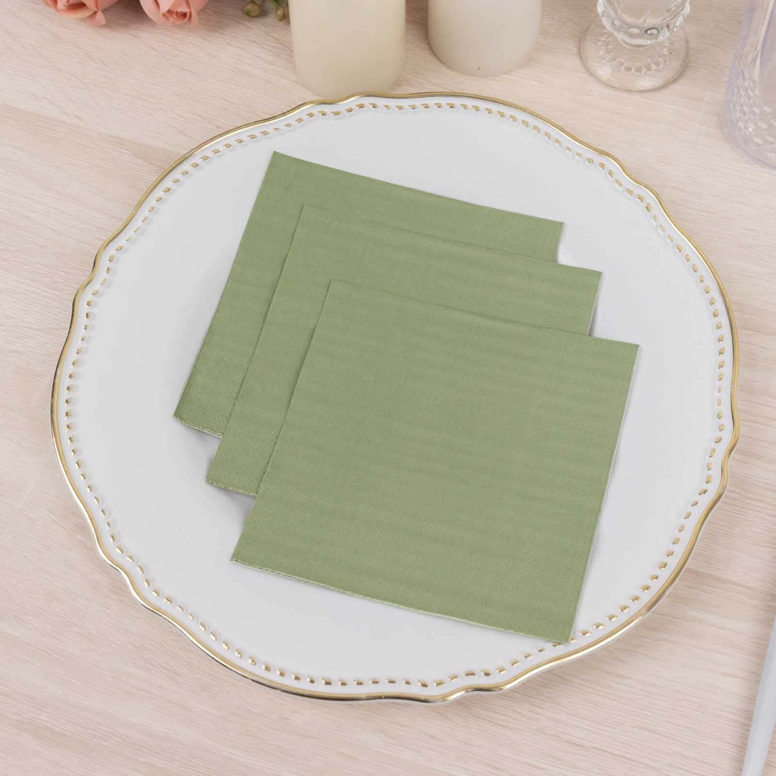 50-Pack Paper Beverage Napkins Sage Green - 2 Ply Disposable Soft 18GSM Cocktail Napkins 5x5