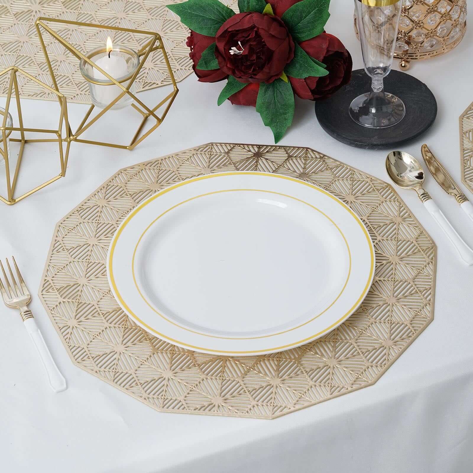 6-Pack Dining Table Mats Geometric Woven Design Gold - Vinyl Non-Slip Surface for Modern Table Settings 15