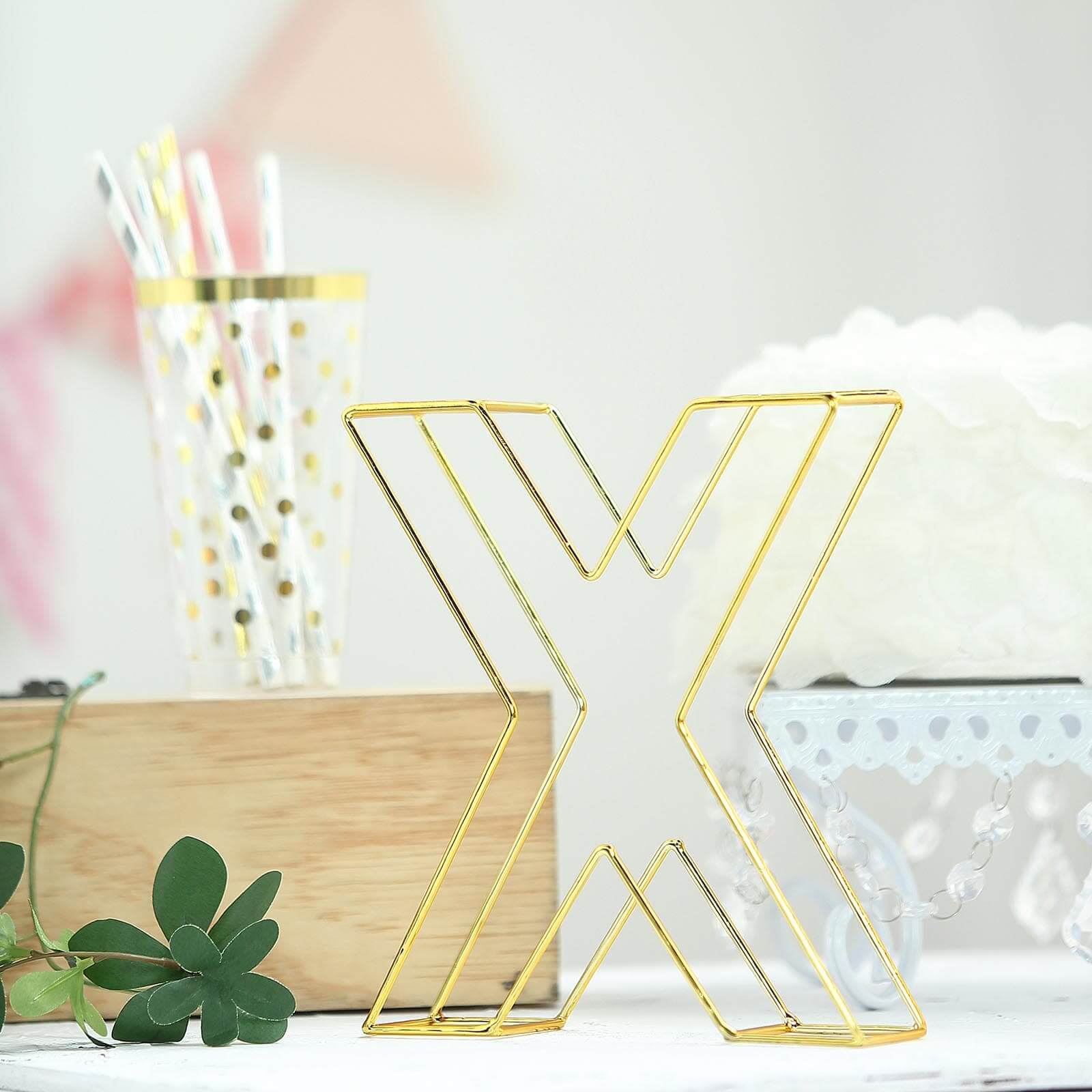 8 Tall Gold Freestanding 3D Decorative Wire Letter, Wedding Centerpiece - X