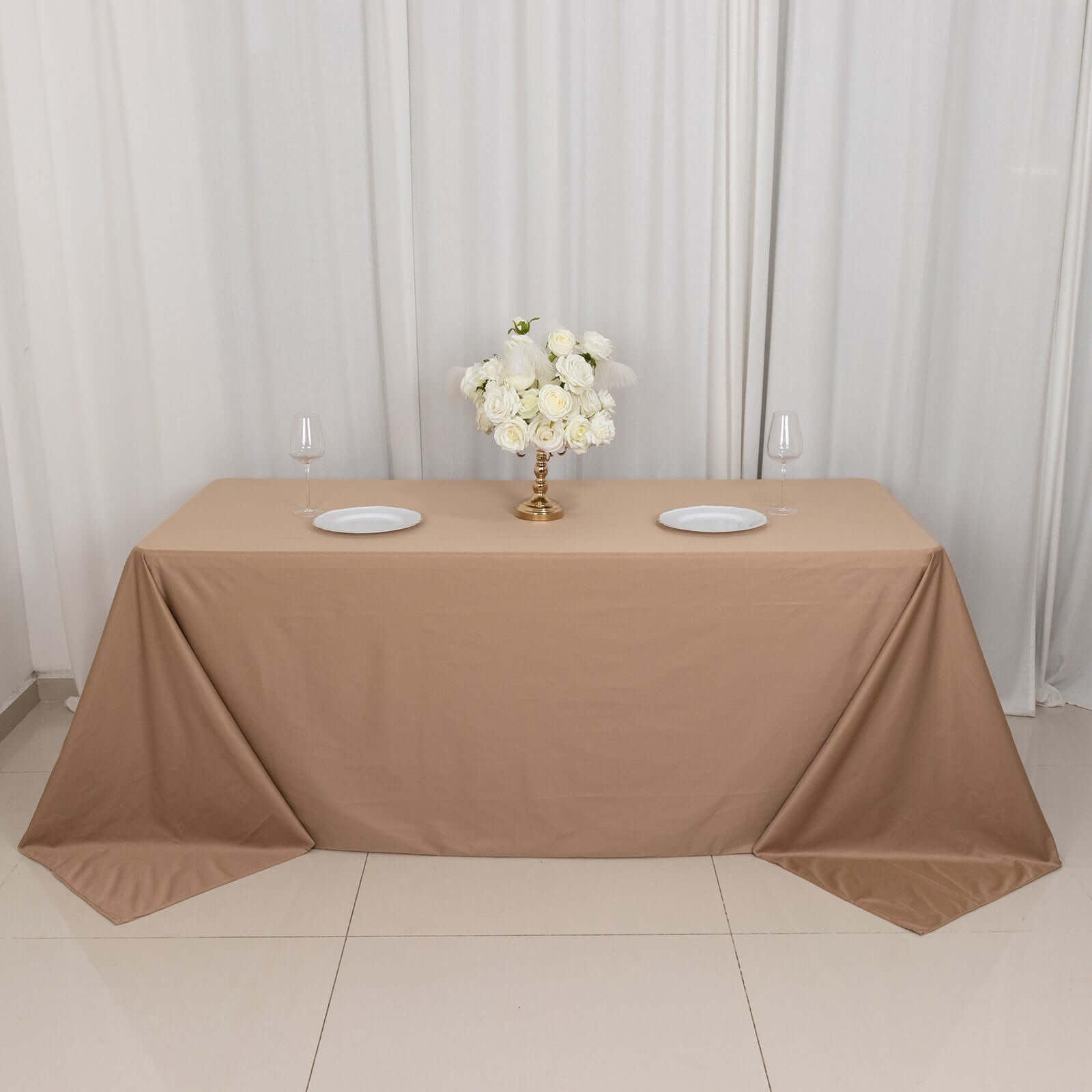 Premium Scuba Rectangular 90x132 Tablecloth Nude - Wrinkle Free, Stain Resistant & Seamless Table Cover