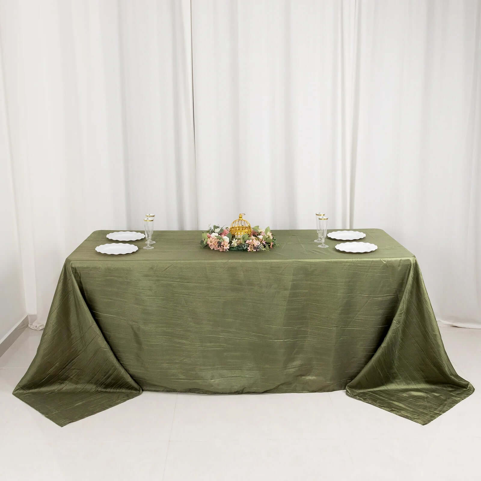 Taffeta 90x132 Rectangle Tablecloth Dusty Sage Green - Seamless Accordion Crinkle Table Cover