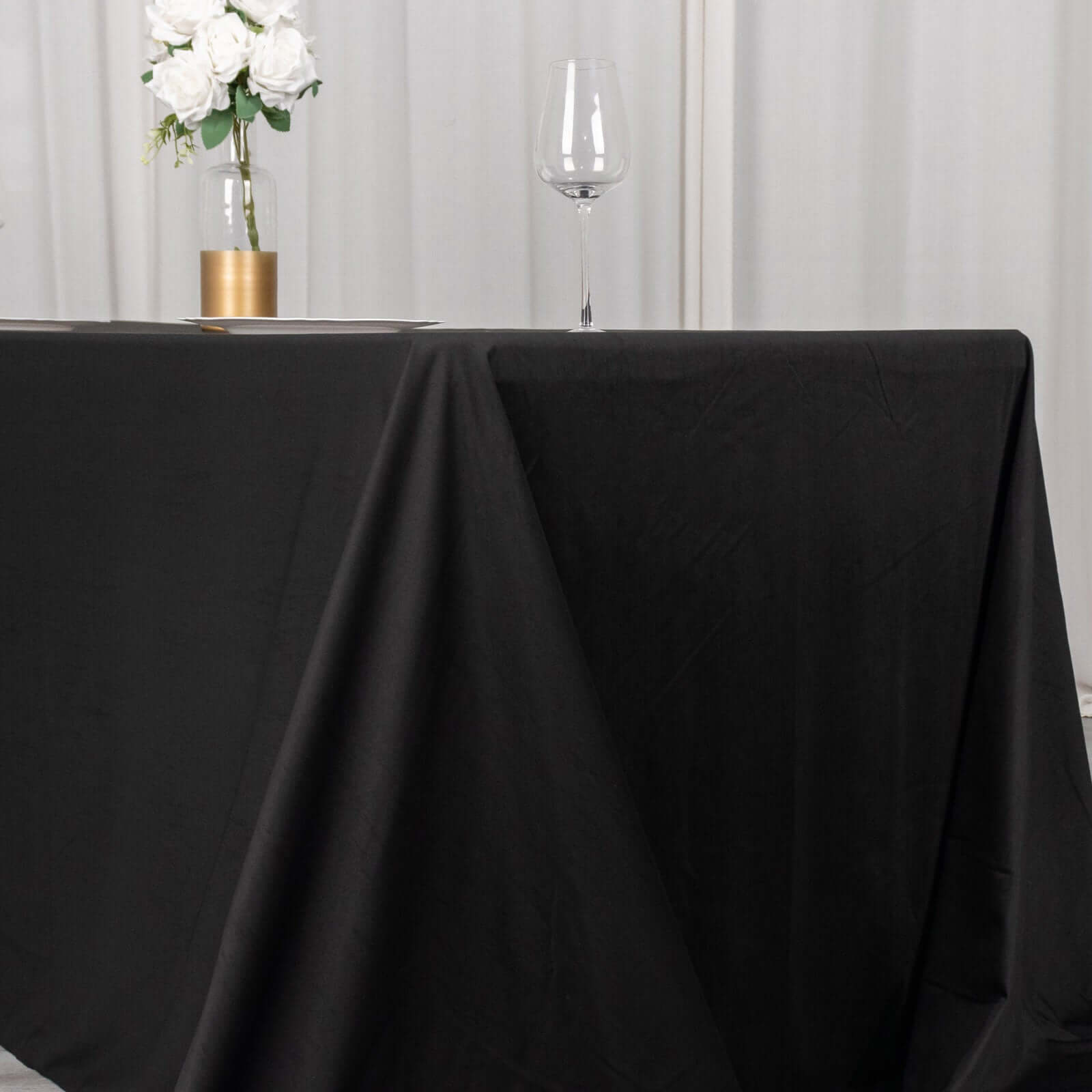 Premium Scuba Rectangular 90x132 Tablecloth Black - Wrinkle Free, Stain Resistant & Seamless Table Cover for Weddings and Parties