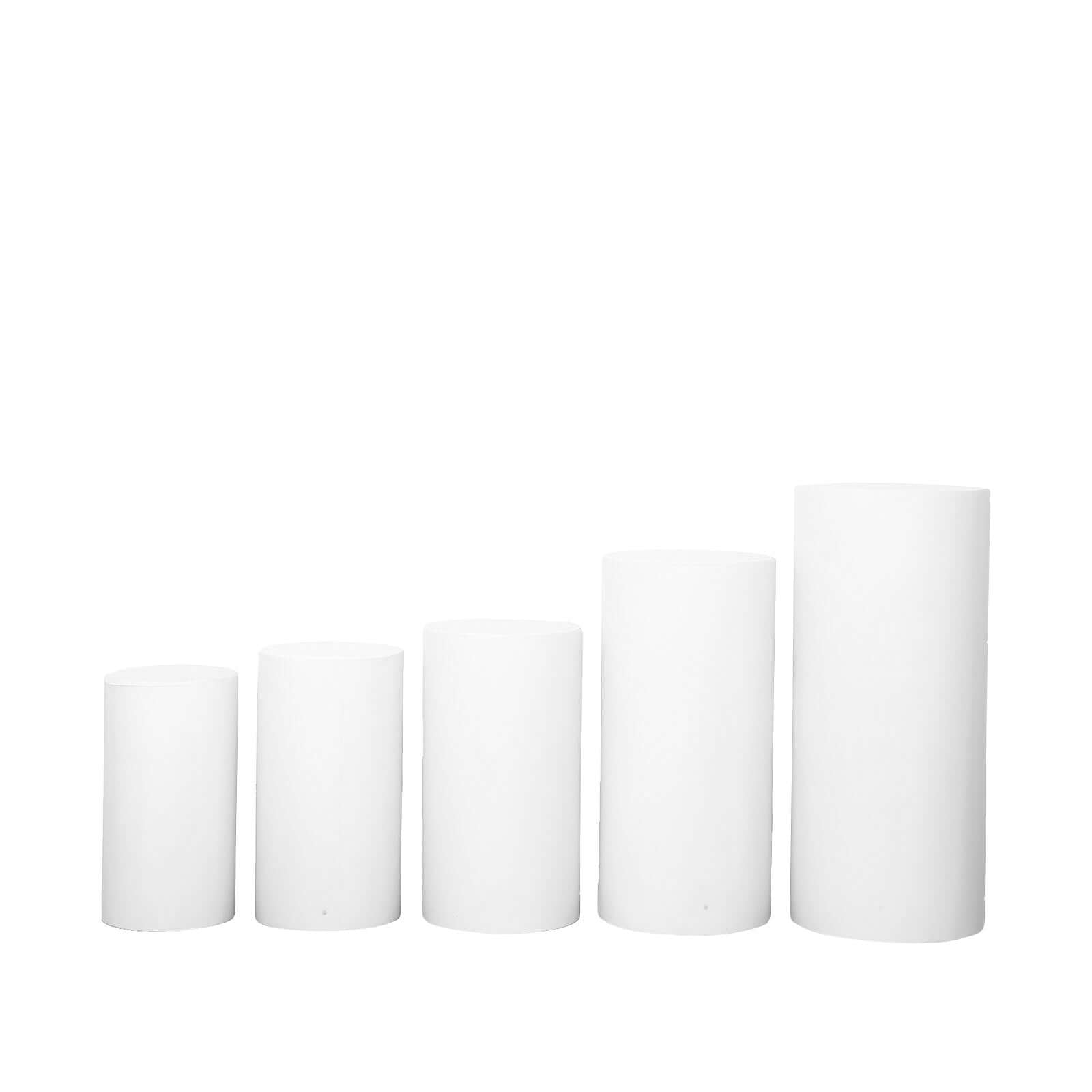 Set of 5 White Spandex Cylinder Pedestal Stand Covers, Stretchable Pillar Prop Covers - 160 GSM