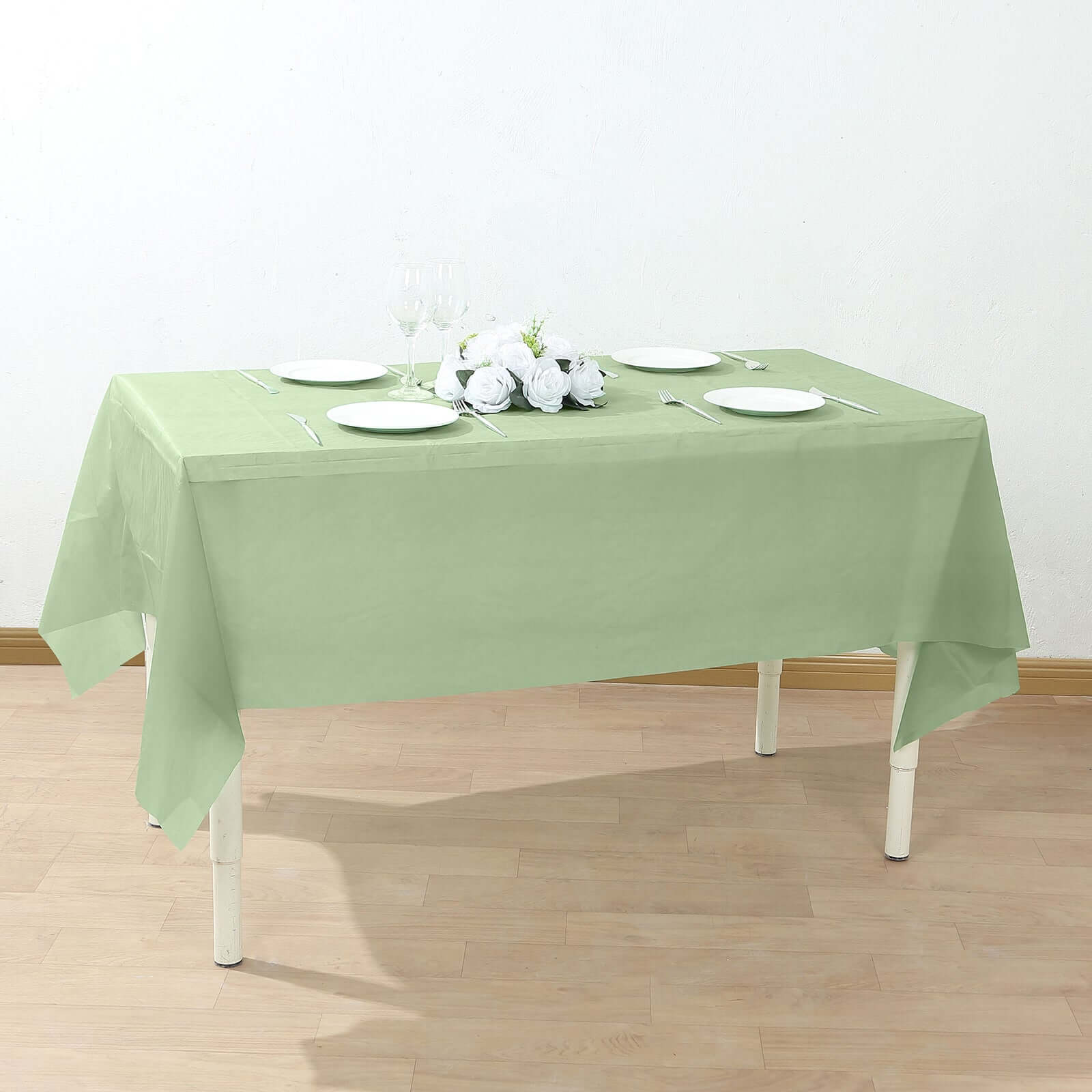 5-Pack Plastic Table Covers Sage Green Rectangle - Reliable PVC Disposable Covers for Gatherings 54x108