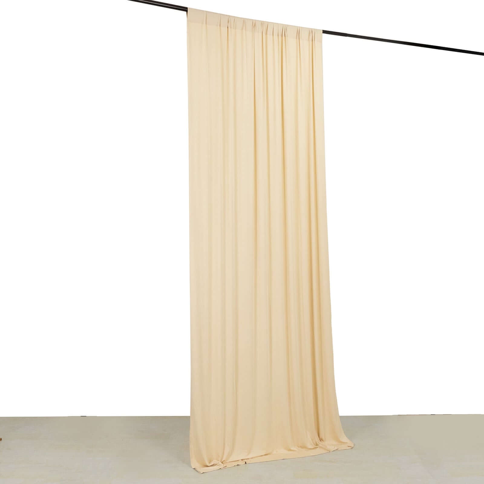 Beige 4-Way Stretch Spandex Event Curtain Drapes, Wrinkle Free Backdrop Event Panel with Rod Pockets - 5ftx10ft