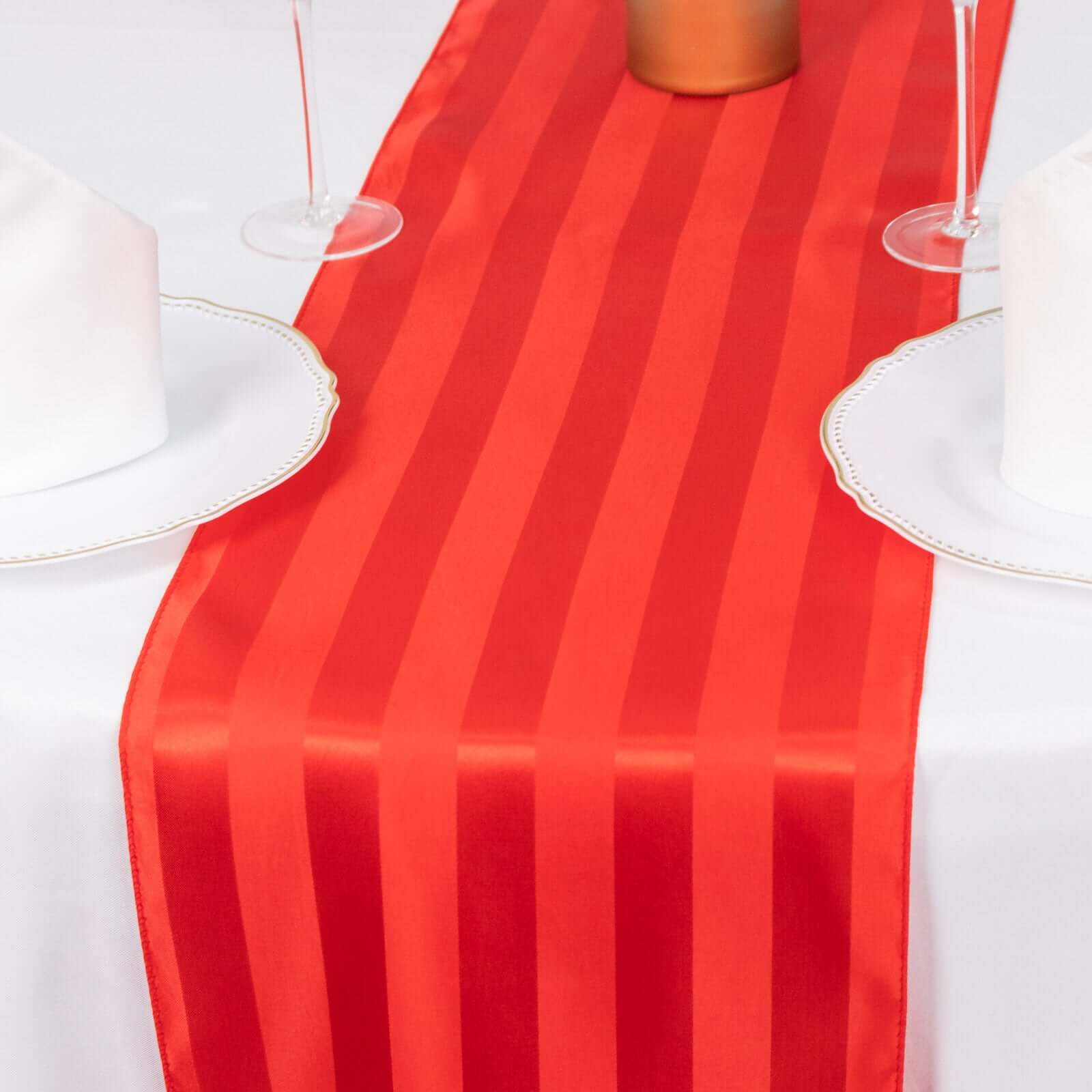 Satin 12x108 Table Runner Red - Stripe Table Decor