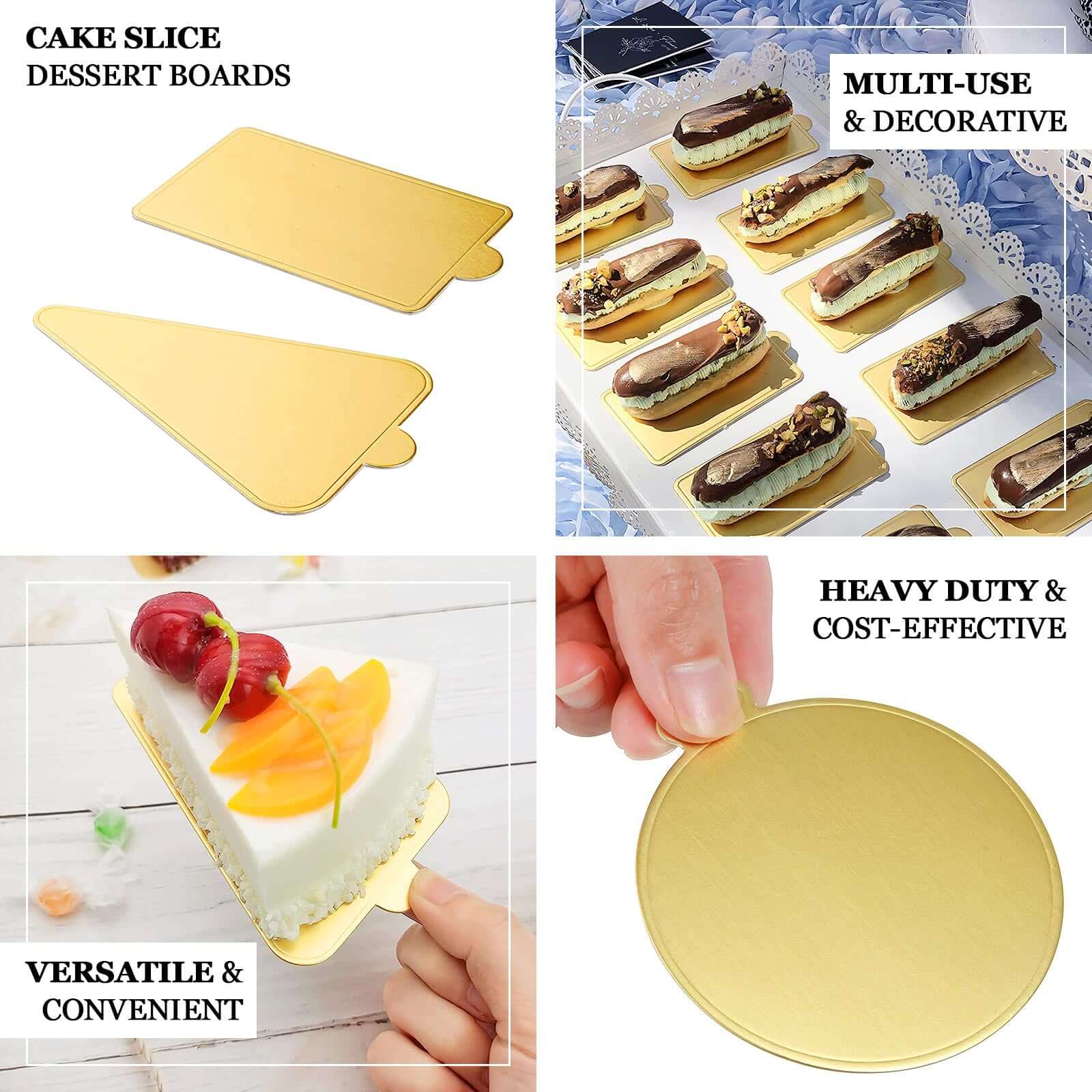 50-Pack Rectangle Cake Boards in Gold Cardboard - Grease Proof Mini Paper Trays for Pastries Cupcakes & Dessert Slices 2.4x4