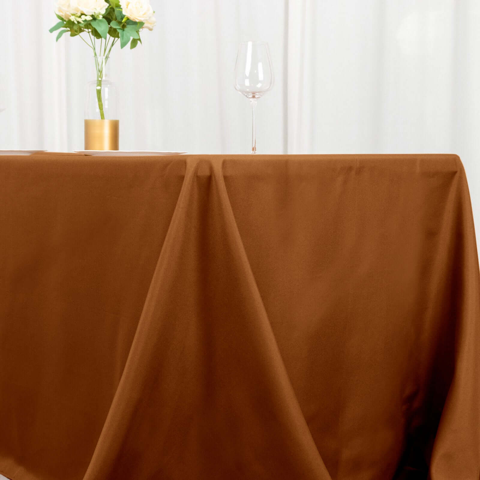 Polyester 90x132 Rectangle Tablecloth Cinnamon Brown - Seamless Wrinkle-Resistant Table Cover