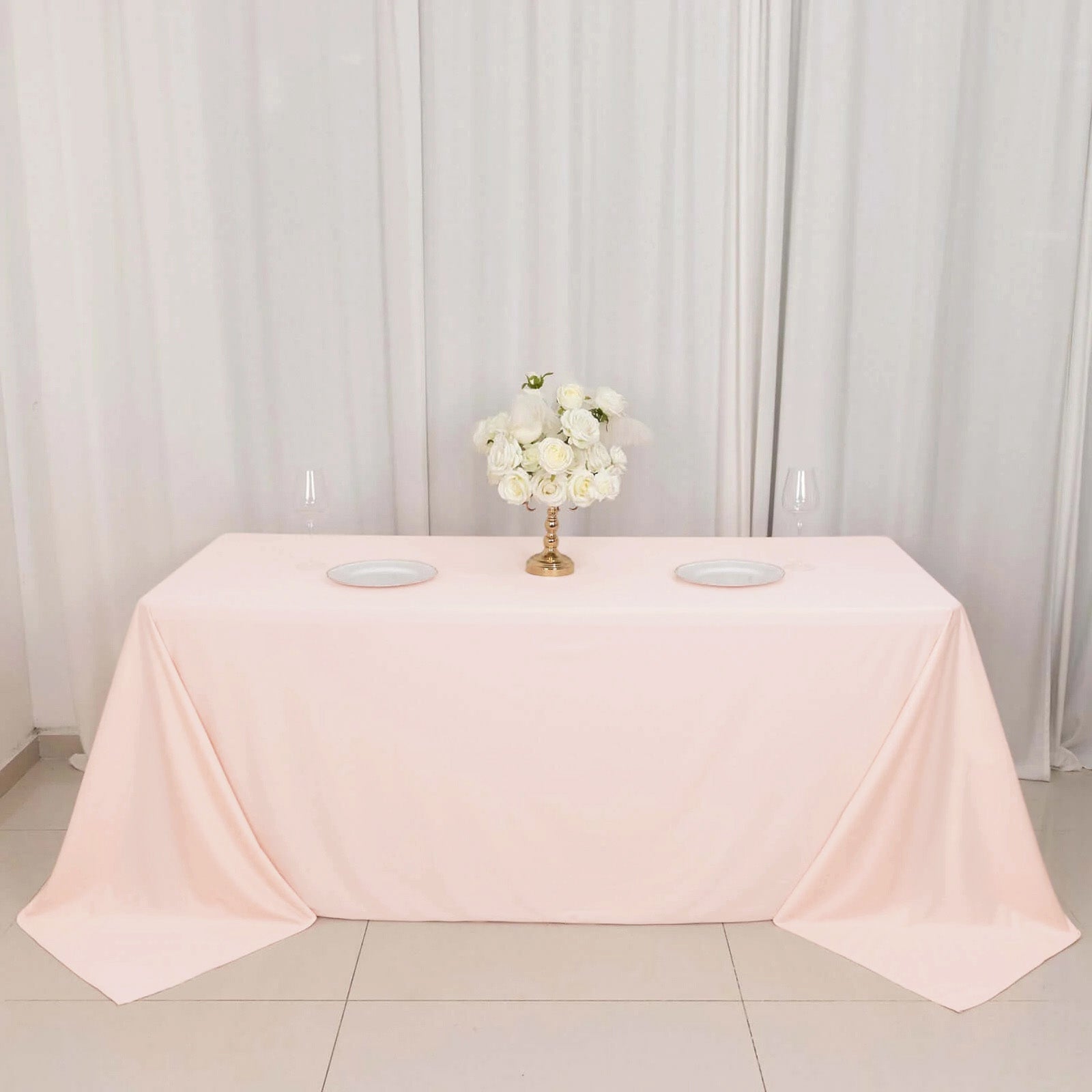 Premium Scuba Rectangular 90x132 Tablecloth Blush - Wrinkle Free, Stain Resistant & Seamless Table Cover