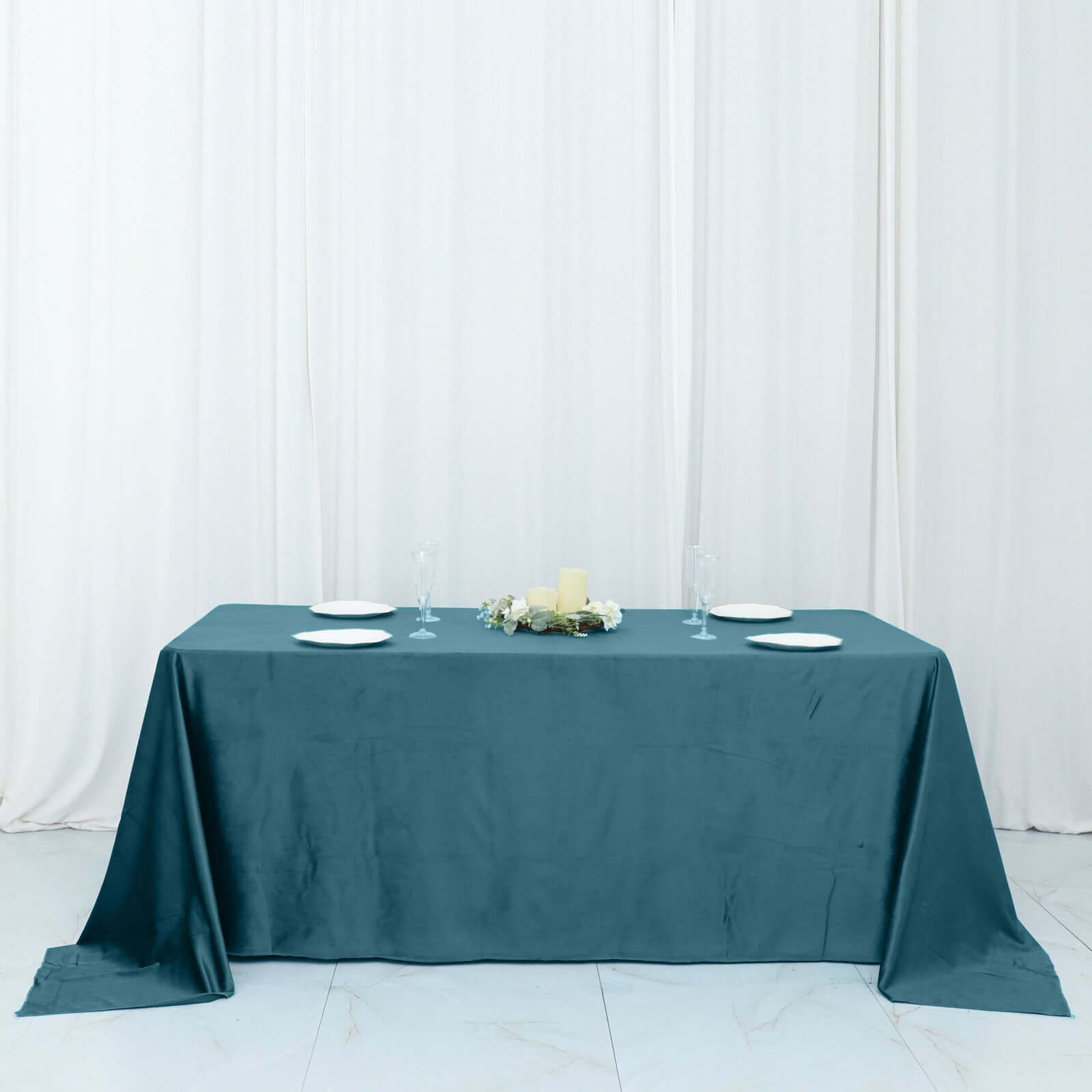 Premium Velvet 90x132 Rectangle Tablecloth Peacock Teal - Reusable Soft & Seamless Table Cover