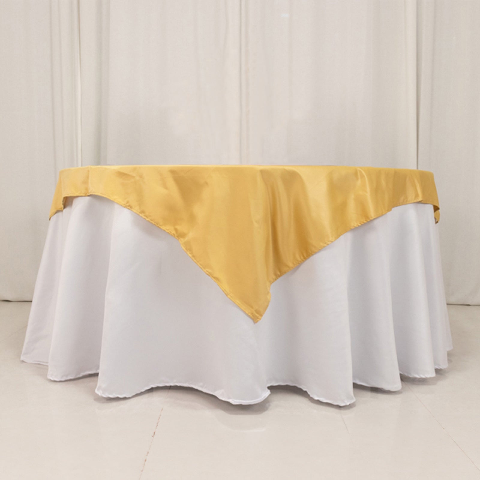 Lamour Satin 54x54 Table Overlay Square Tablecloth Champagne - Durable & Silk-Like Table Cover