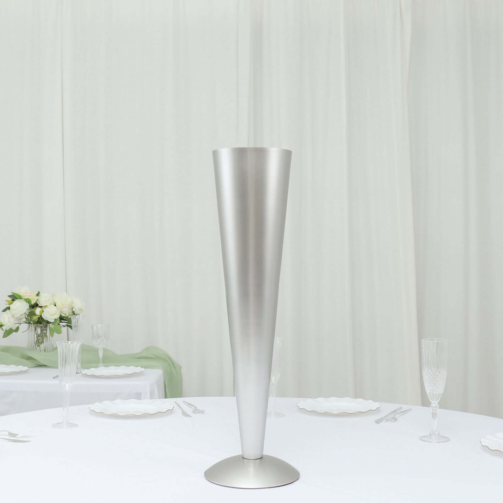 Metal Trumpet Vase Brushed Silver - Durable Design for Stylish Wedding Decor 28