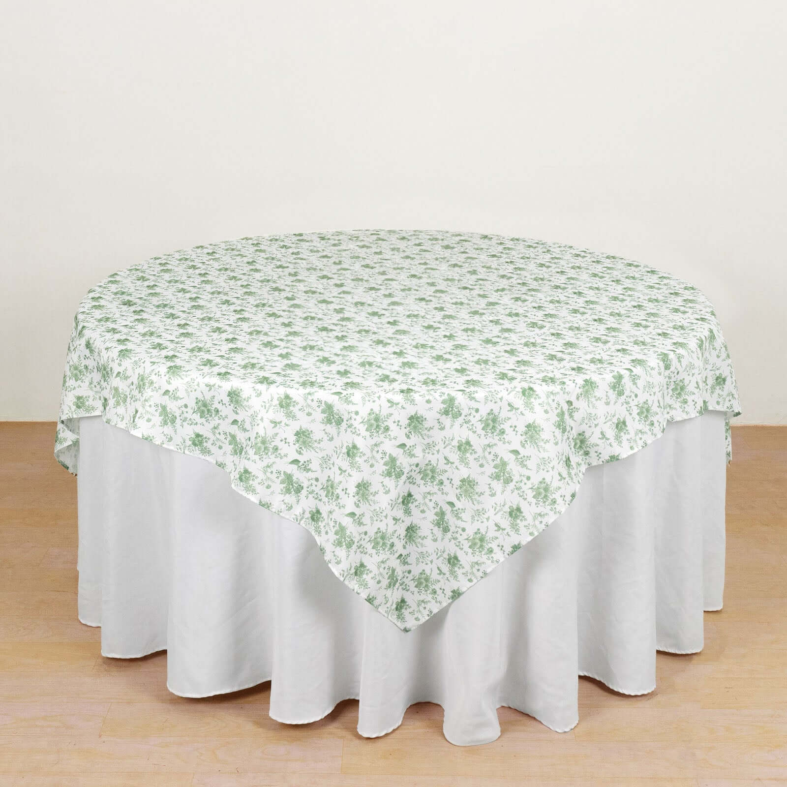 Polyester 70x70 Table Overlay Square Tablecloth Dusty Sage Green French Toile Pattern - Table Cover for Upscale Dining