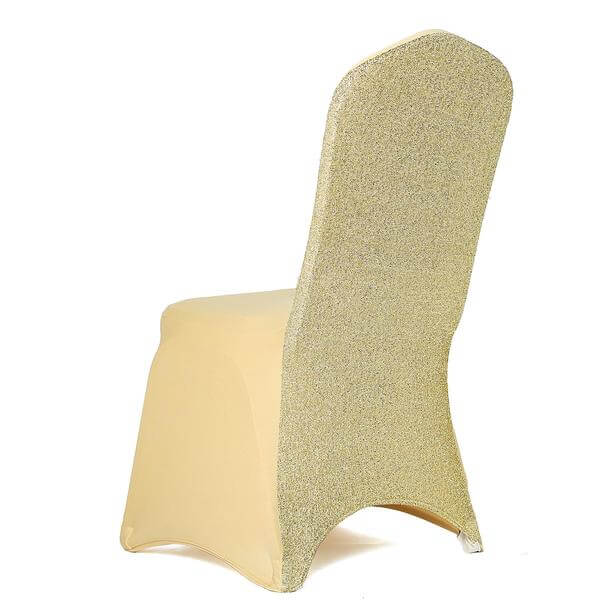 Spandex Chair Cover with Metallic Shimmer Tinsel Back for Banquet Chairs Champagne - Fitted Slipcover