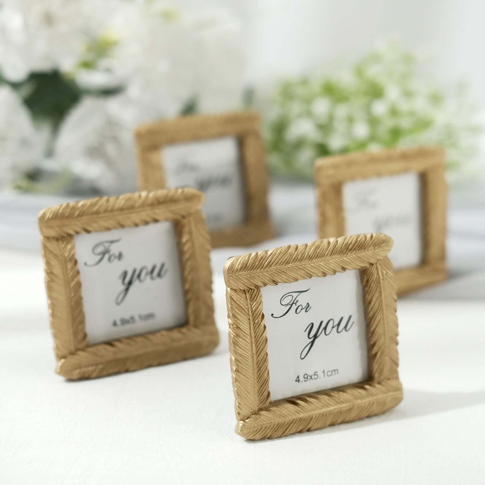 4 Pack Gold Resin 3 Mini Square Vintage Feather Party Favors Picture Frames, Wedding Card Place Holder