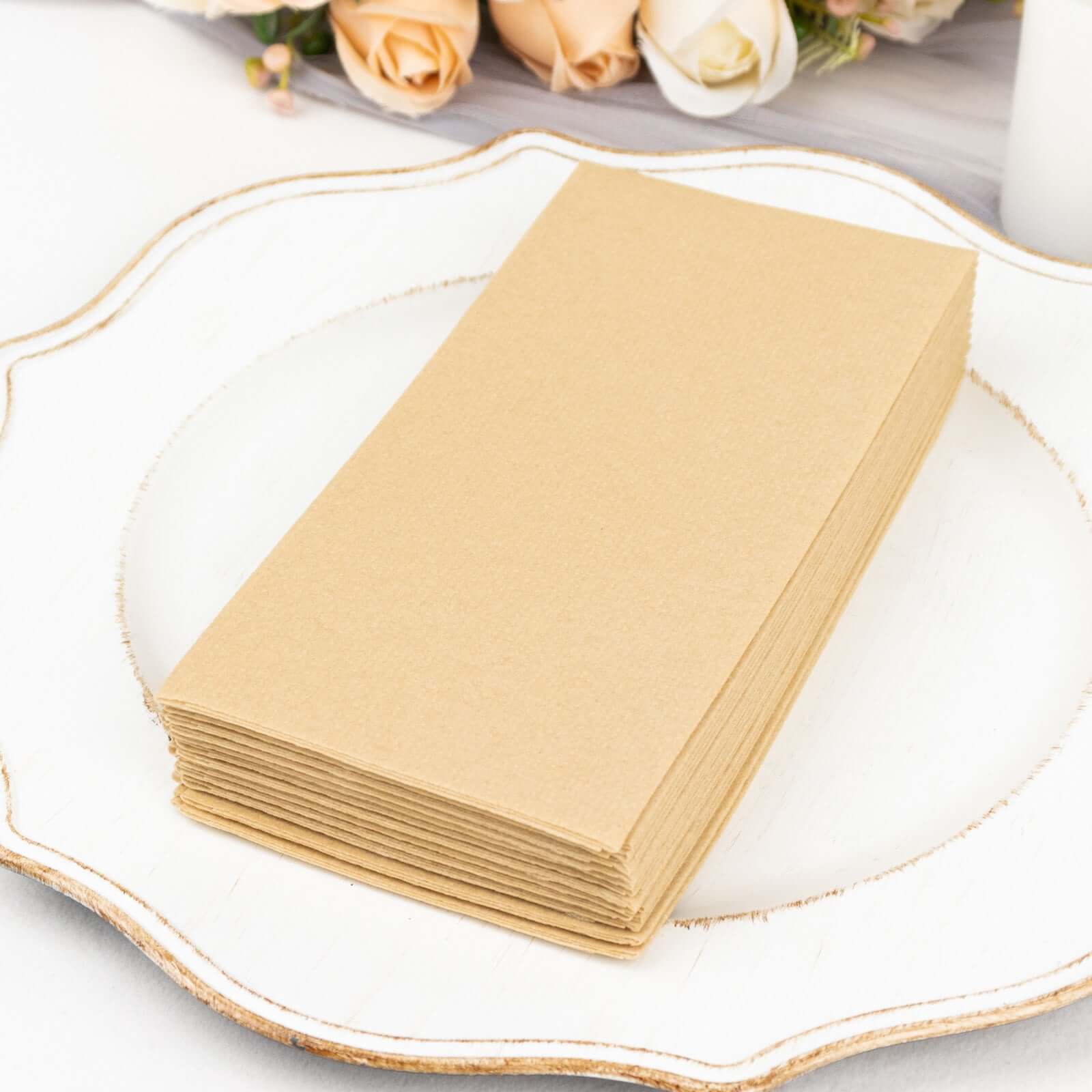 20-Pack Paper Linen-Like Napkins Natural - Disposable Hygienic Airlaid Guest Towels 8.5x4