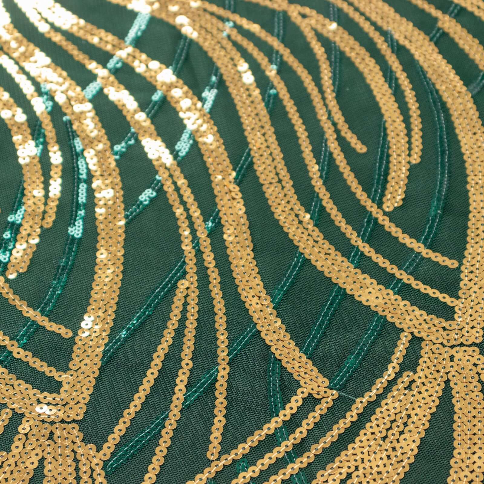 Mesh 72x72 Table Overlay Square Tablecloth Hunter Emerald Green - Wave Embroidered Sequins Table Topper