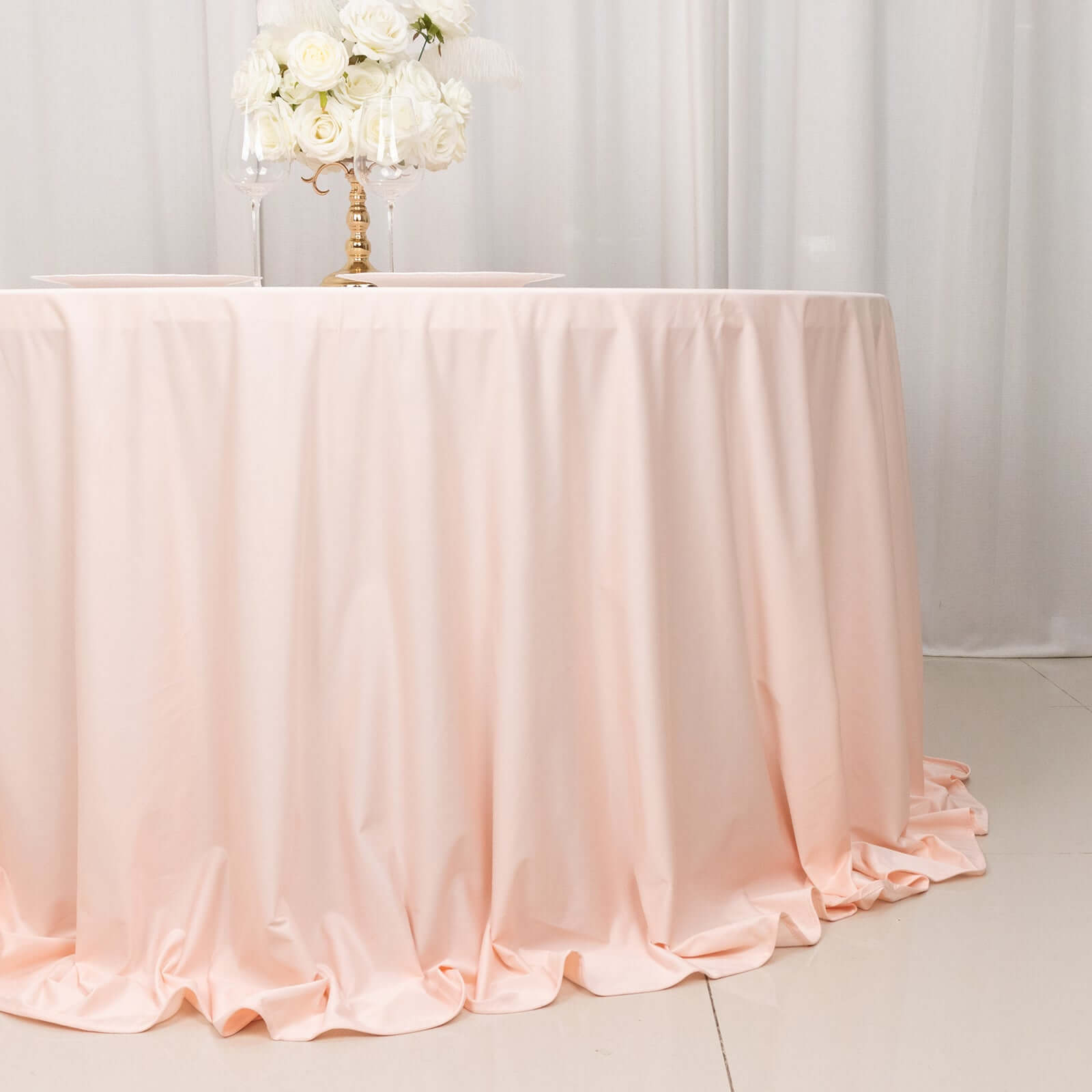 Premium Scuba Round 132 Tablecloth Blush - Wrinkle Free & Stain Resistant Seamless Table Cover