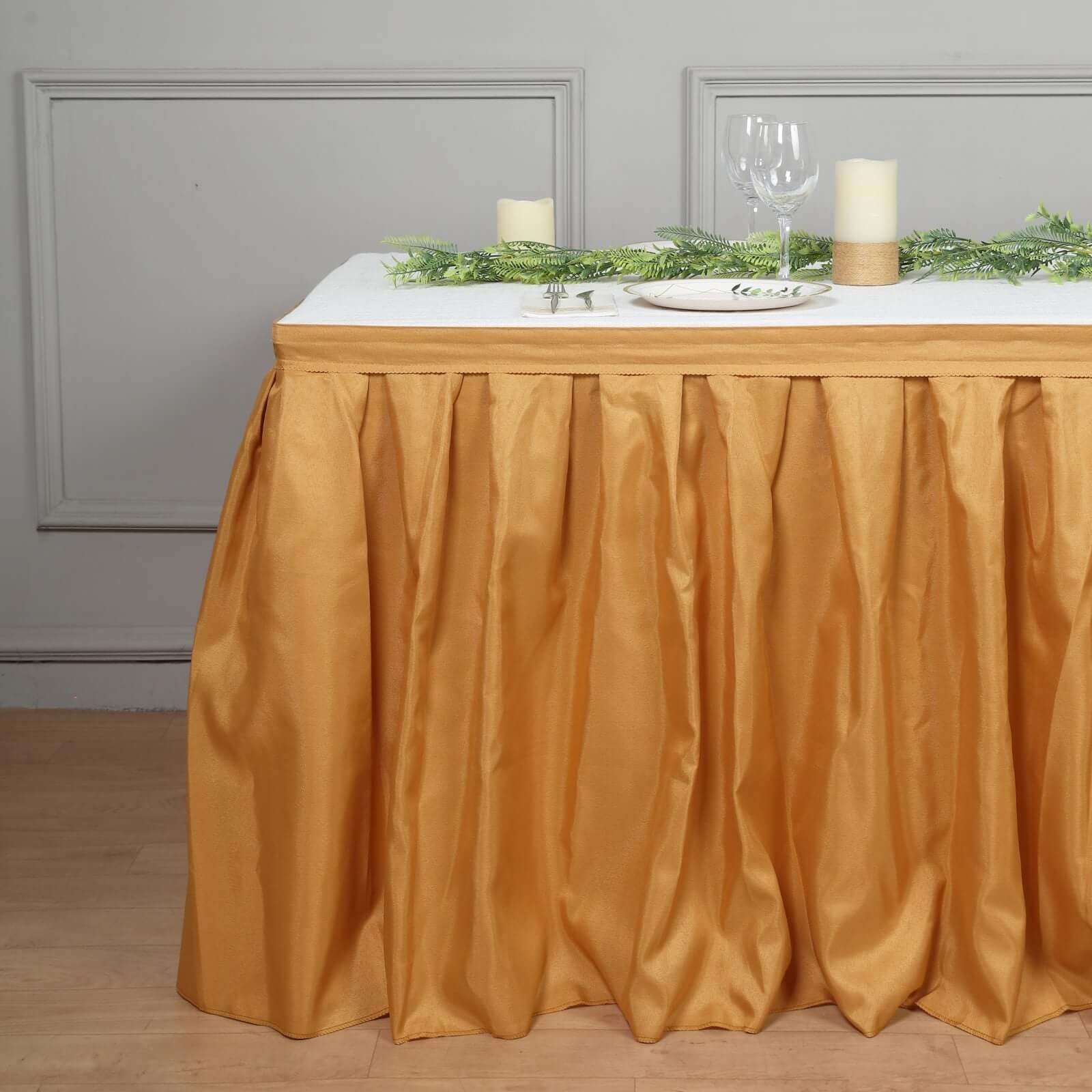 Polyester 21ft Table Skirt Gold - Classic Pleated Design for Weddings & Events