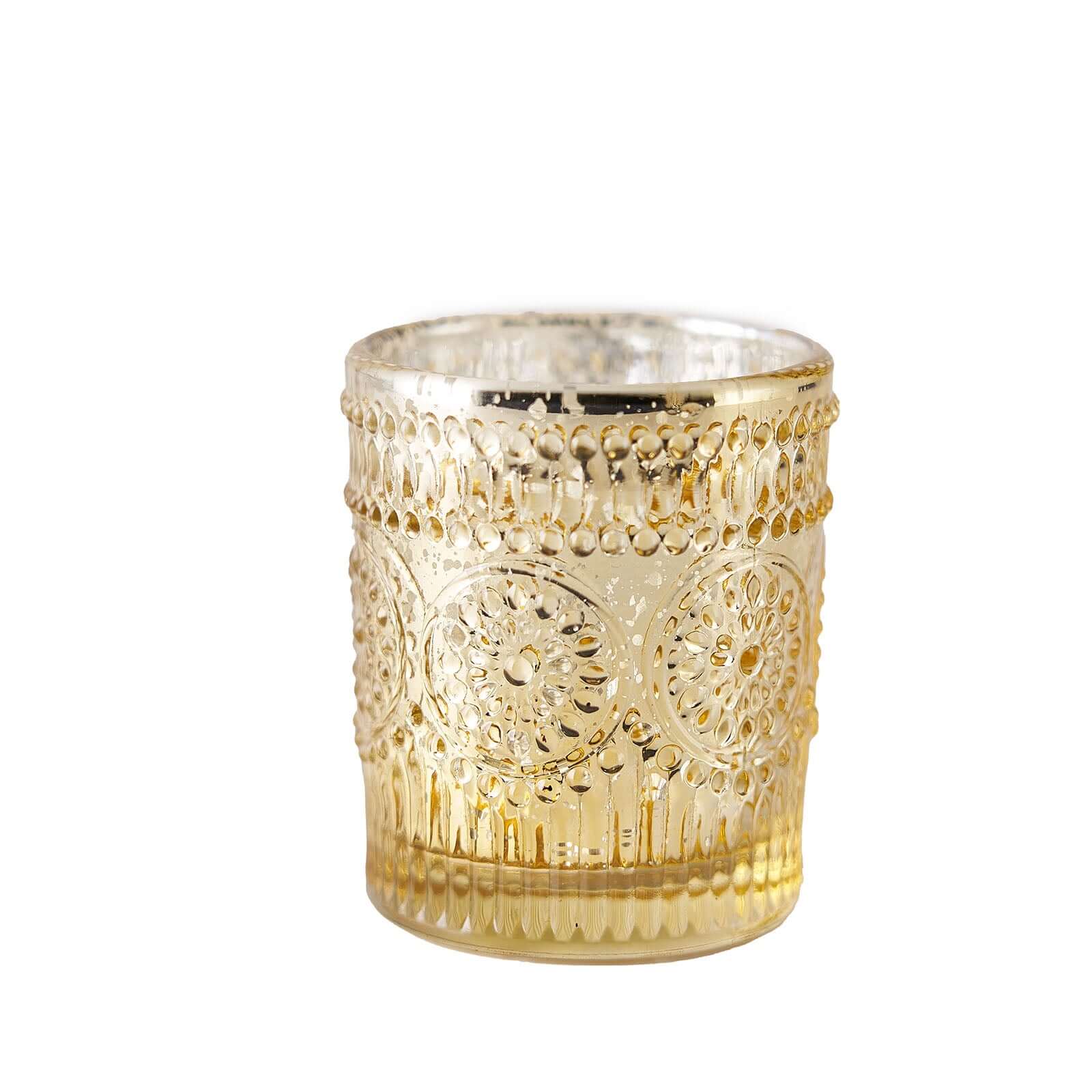 6-Pack Mercury Glass Candle Holders Gold Primrose Design - Votive Tealight Holders for Weddings