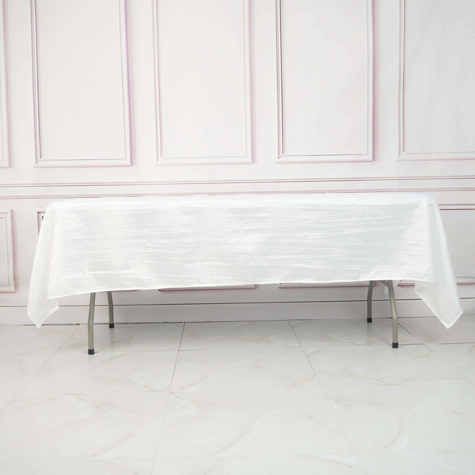 Taffeta 60x102 Rectangle Tablecloth White - Accordion Crinkle Design for Modern Gatherings