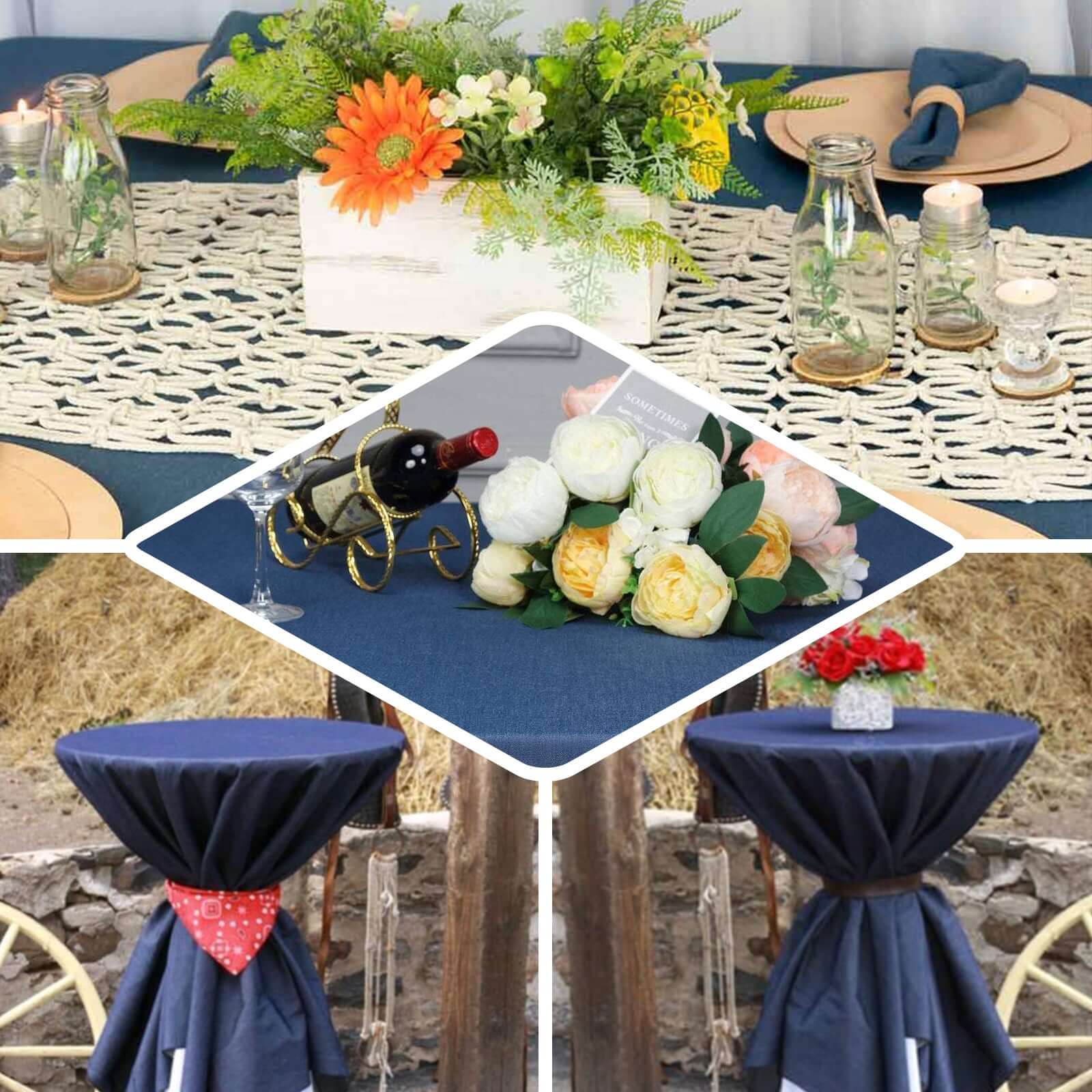 Polyester 85x85 Table Overlay Dark Blue - Faux Denim Table Topper