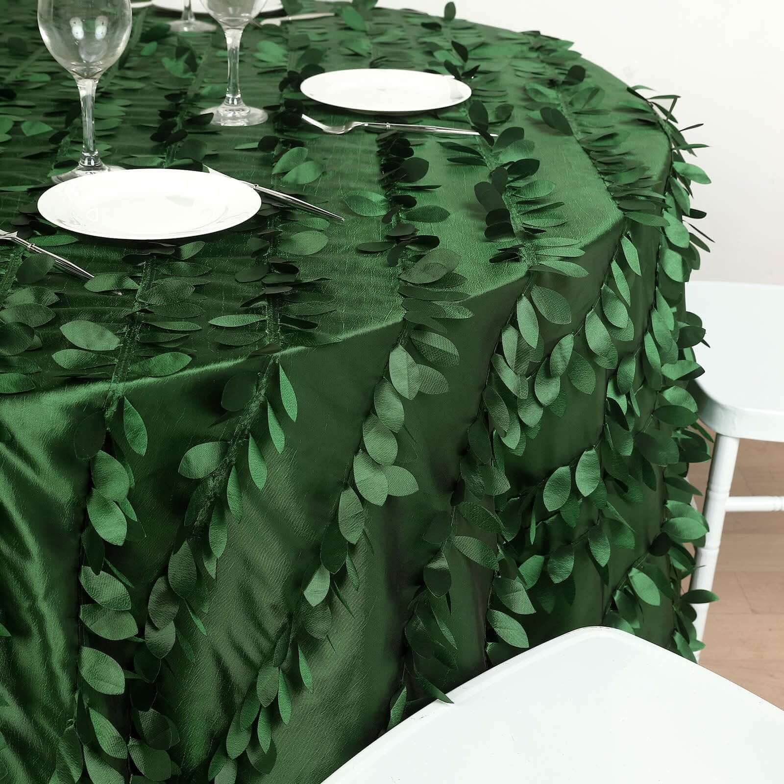 Taffeta 132 Round Tablecloth Green Leaf | 3D Leaf Petal Design Seamless Table Cover