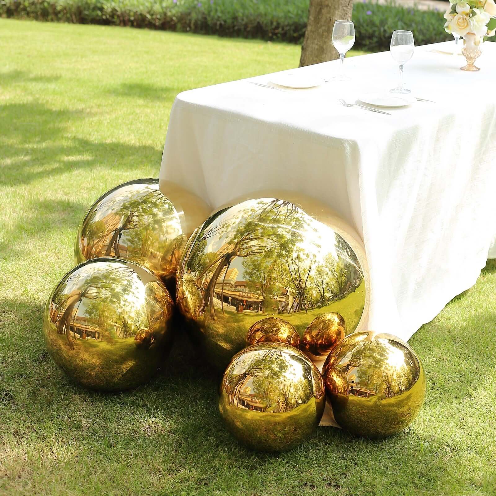 Gazing Globe Mirror Ball Reflective Hollow Stainless Steel Gold Sphere - Decorative Garden Display Ornament 22