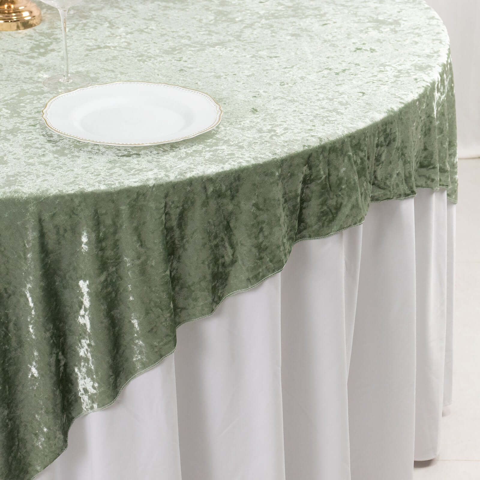 Velvet 72x72 Table Overlay Square Tablecloth Sage Green - Premium Crushed Design for Stylish Celebrations