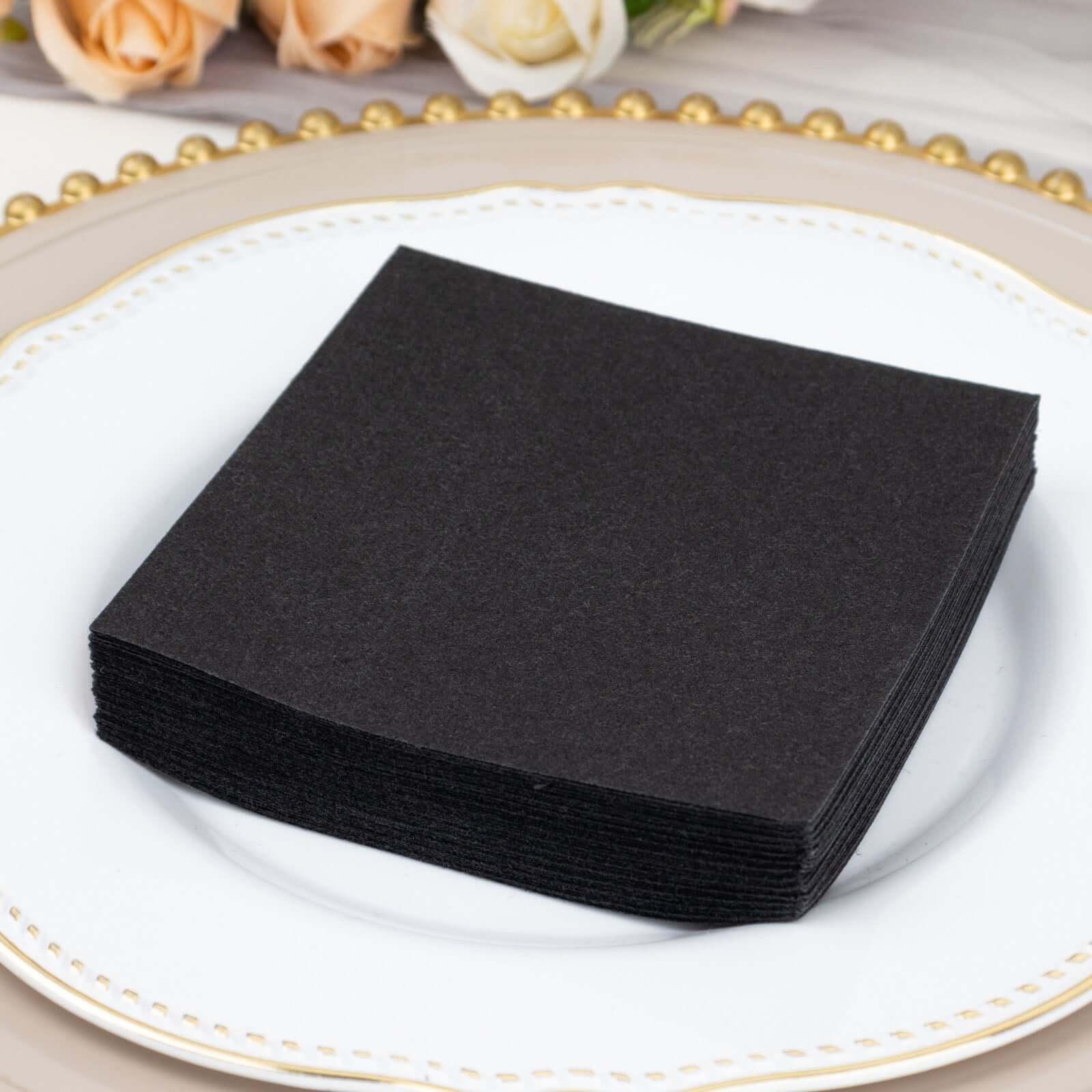 20-Pack Paper Linen-Like Cocktail Napkins Black - Disposable 5x5 Airlaid Soft Napkins for Events