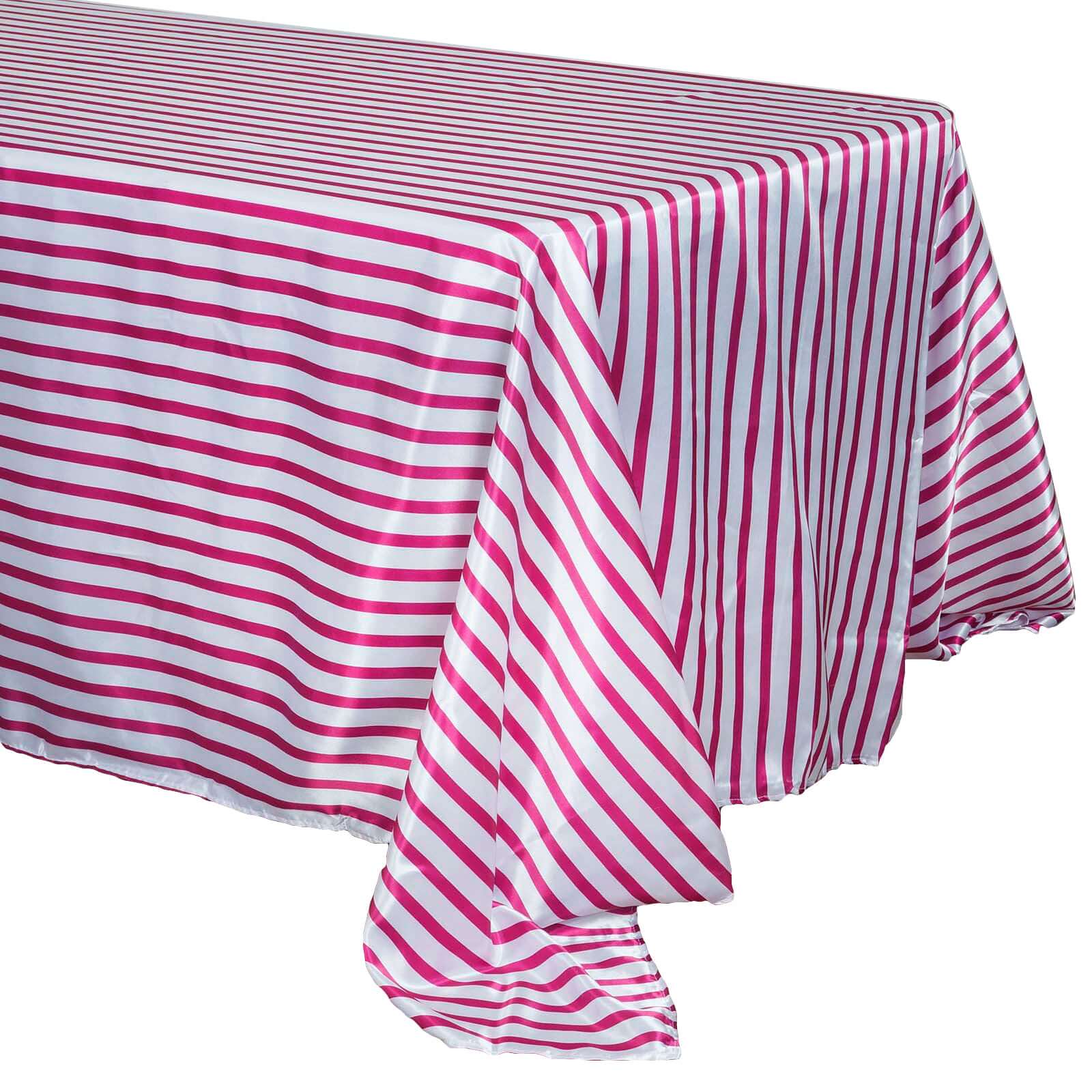 Satin 90x132 Rectangle Tablecloth White/Fuchsia - Stripe Design with Smooth Finish Table Cover