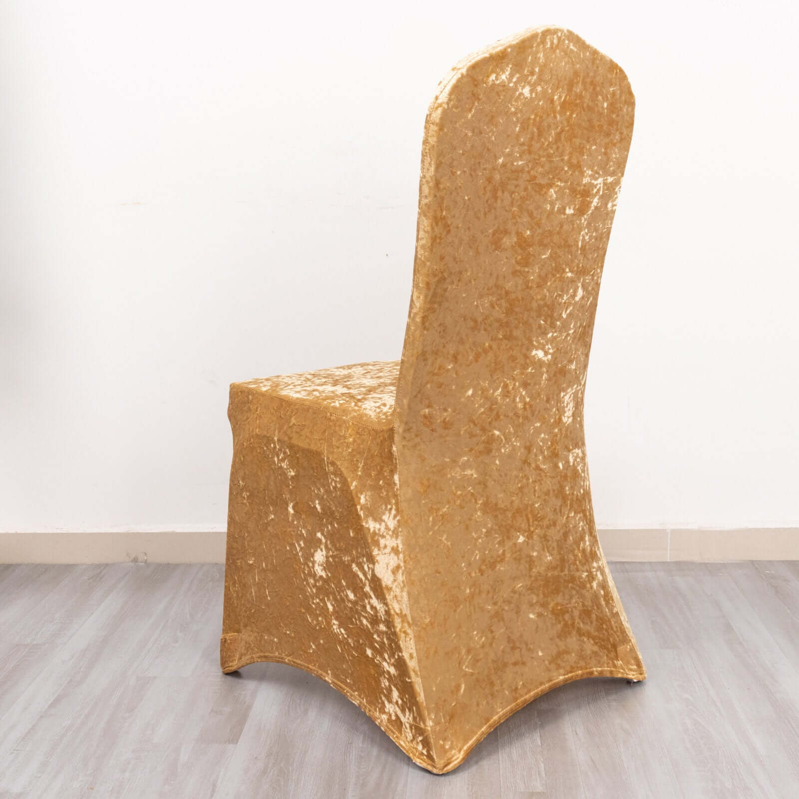 Crushed Velvet Spandex Banquet Chair Cover Fitted Slipcover Champagne - Stretch 190GSM Slipcover with Foot Pockets