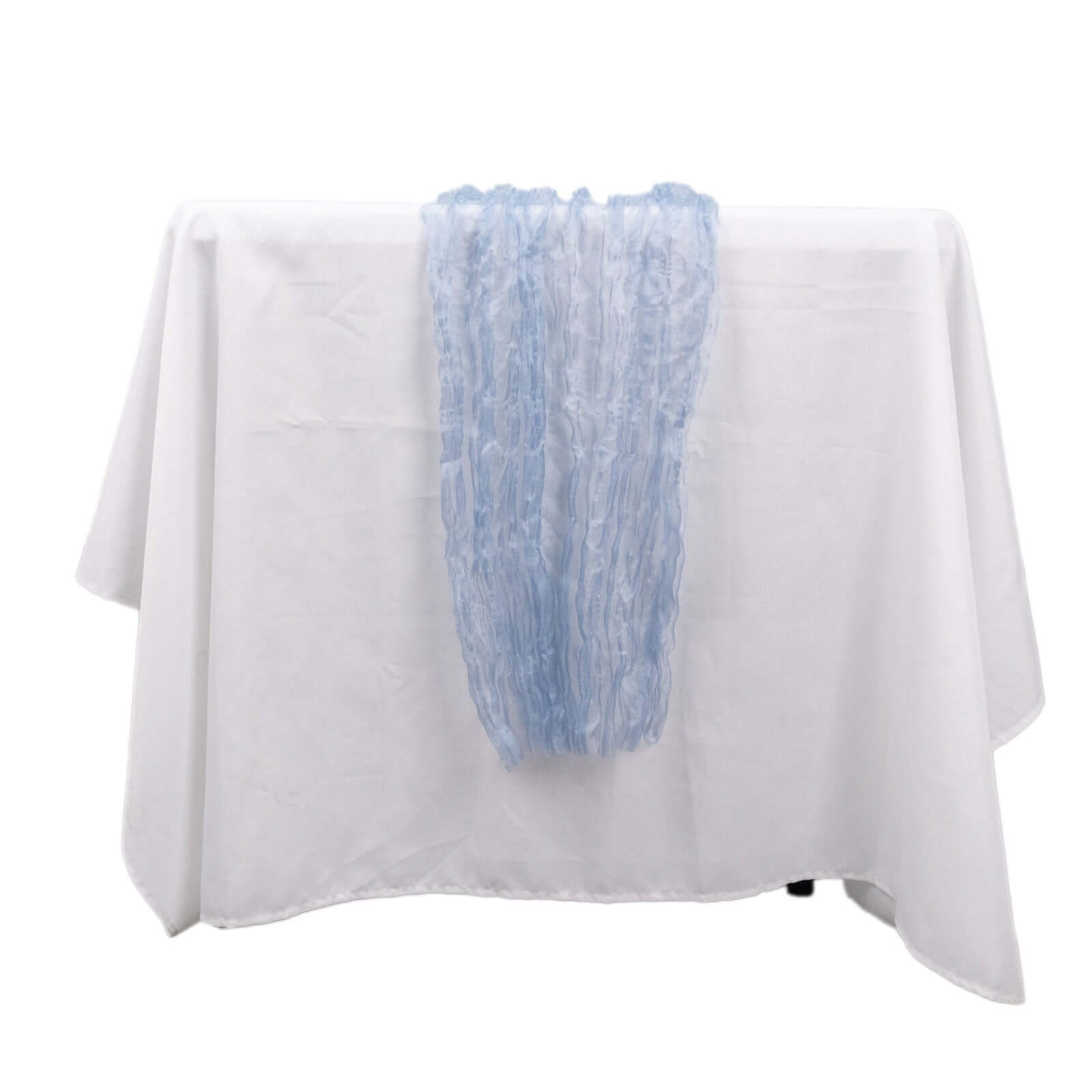 Sheer Crinkled Organza 9ft Table Runner Dusty Blue - Rustic Chiffon Look