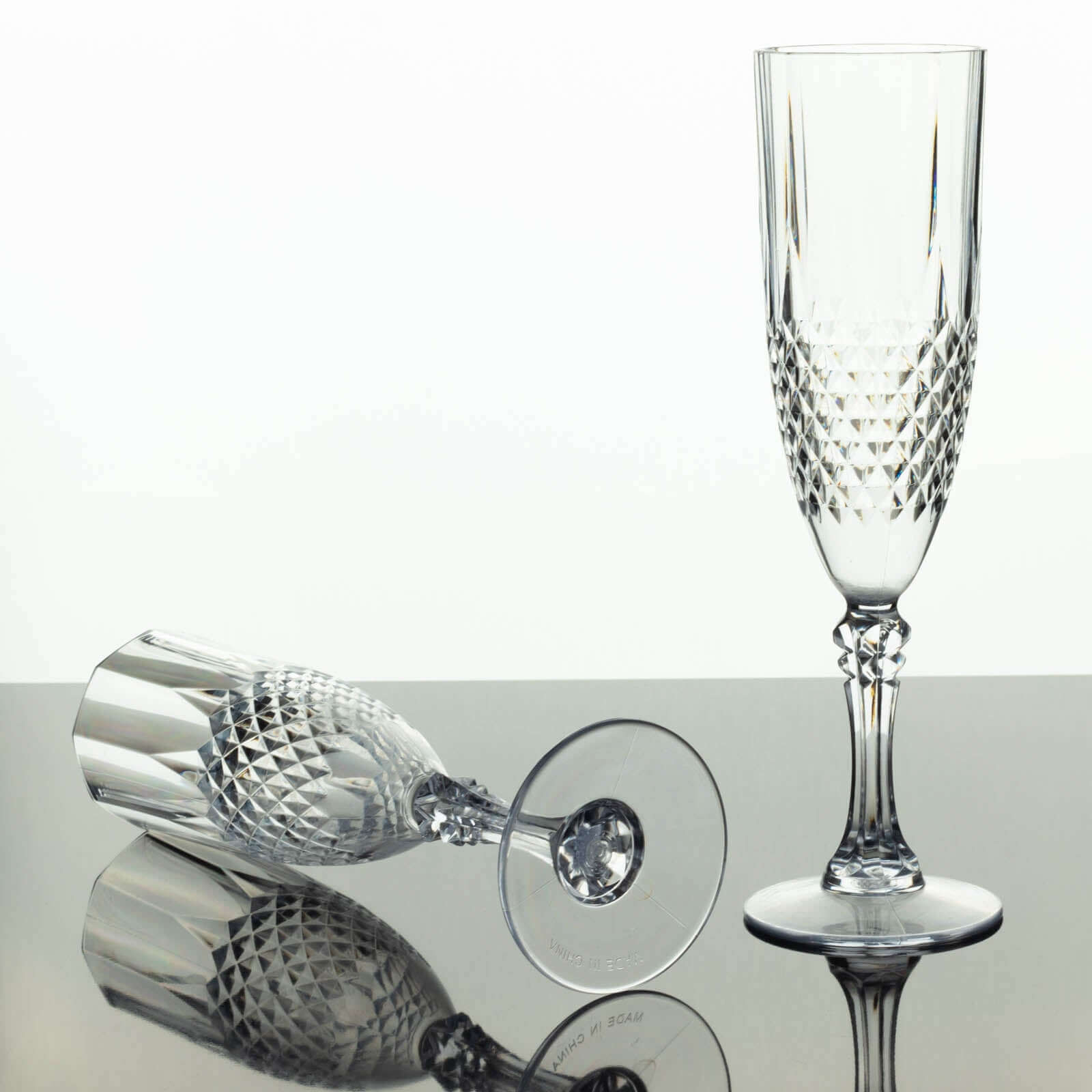 6-Pack Plastic Wedding Toast Flutes Clear Transparent Crystal Cut Style - Reusable Champagne Glasses 8oz