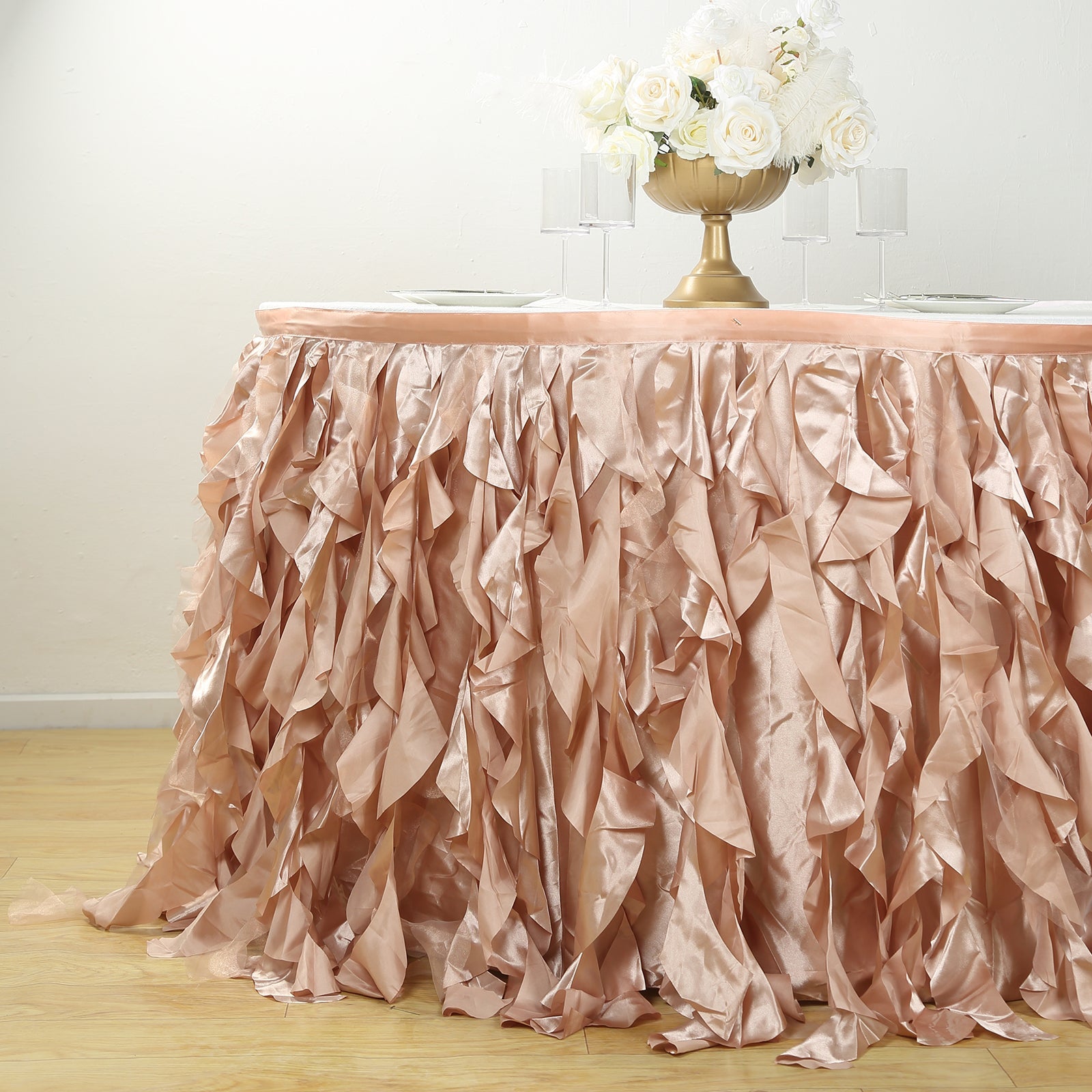 Taffeta 14ft Table Skirt Nude - Cascading Curly Willow Style Table Cover