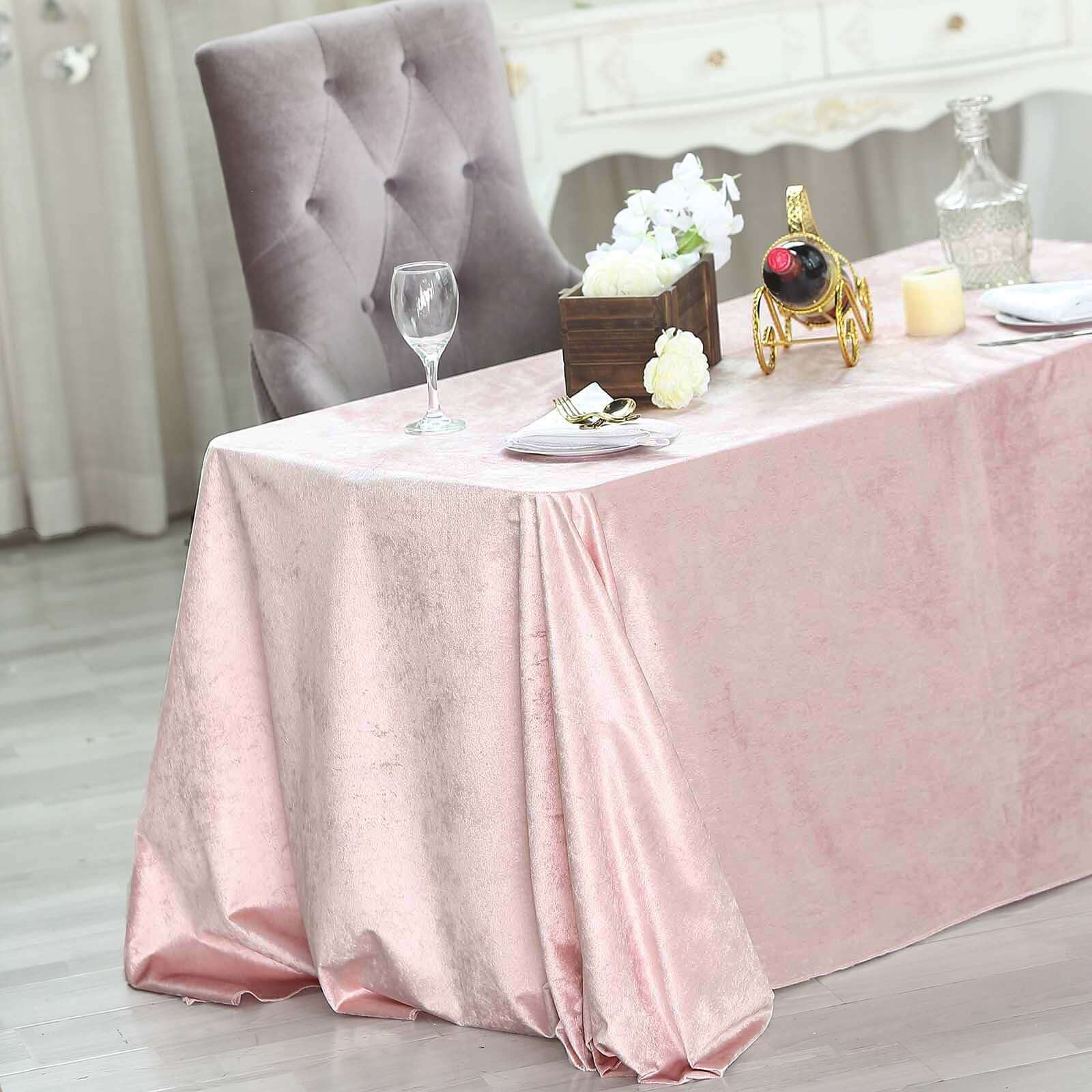 Premium Velvet 90x132 Rectangle Tablecloth Blush - Reusable Soft & Seamless Table Cover