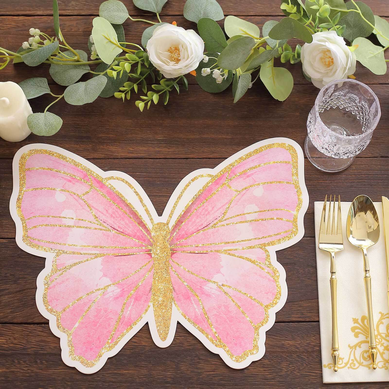 10-Pack Disposable Table Placemats with Pink Butterfly Design & Gold Glitters - 400GSM Cardboard Placemats for Kids' Parties, Baby Showers & Celebrations 14