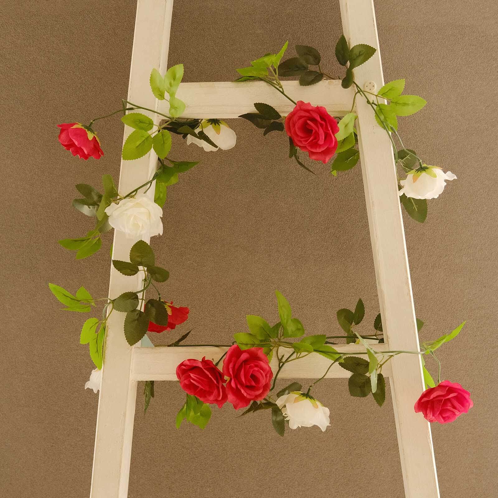 2 Pack 7ft Red Ivory Artificial Silk Flower Garland Mini Rose Vines with 26 Flower Heads