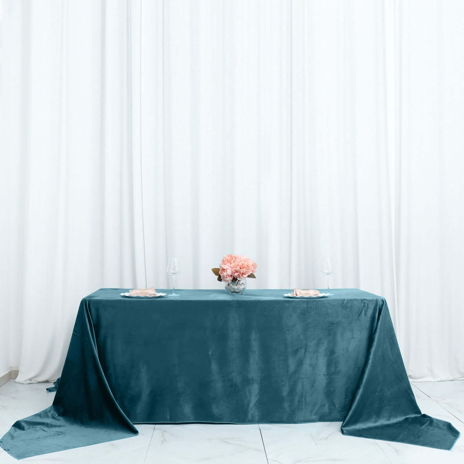 Premium Velvet 90x156 Rectangle Tablecloth Hunter Peacock Teal - Reusable Soft & Seamless Table Cover