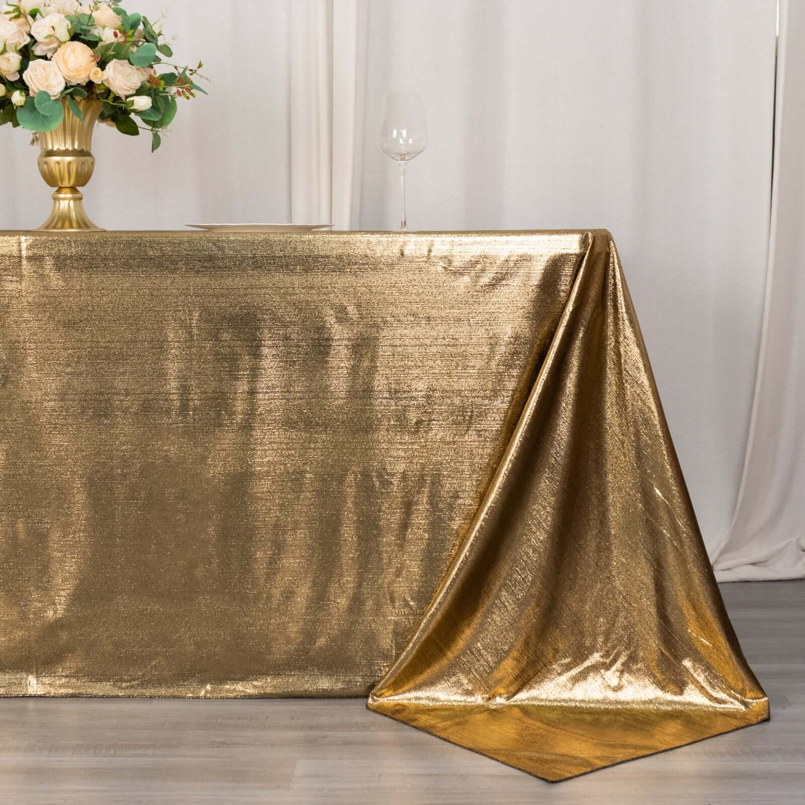 Sequin Dots Polyester 90x132 Rectangle Tablecloth Shimmering Antique Gold - Seamless, Glittering & Wrinkle Free Table Cover