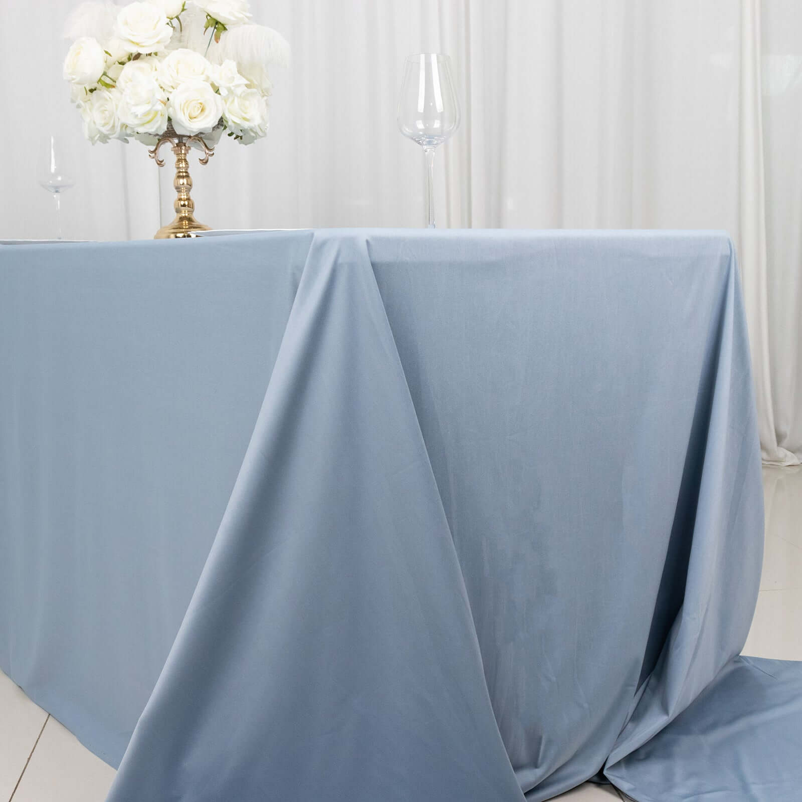 Premium Scuba Rectangular 90x156 Tablecloth Dusty Blue - Wrinkle Free, Stain Resistant & Seamless Table Cover