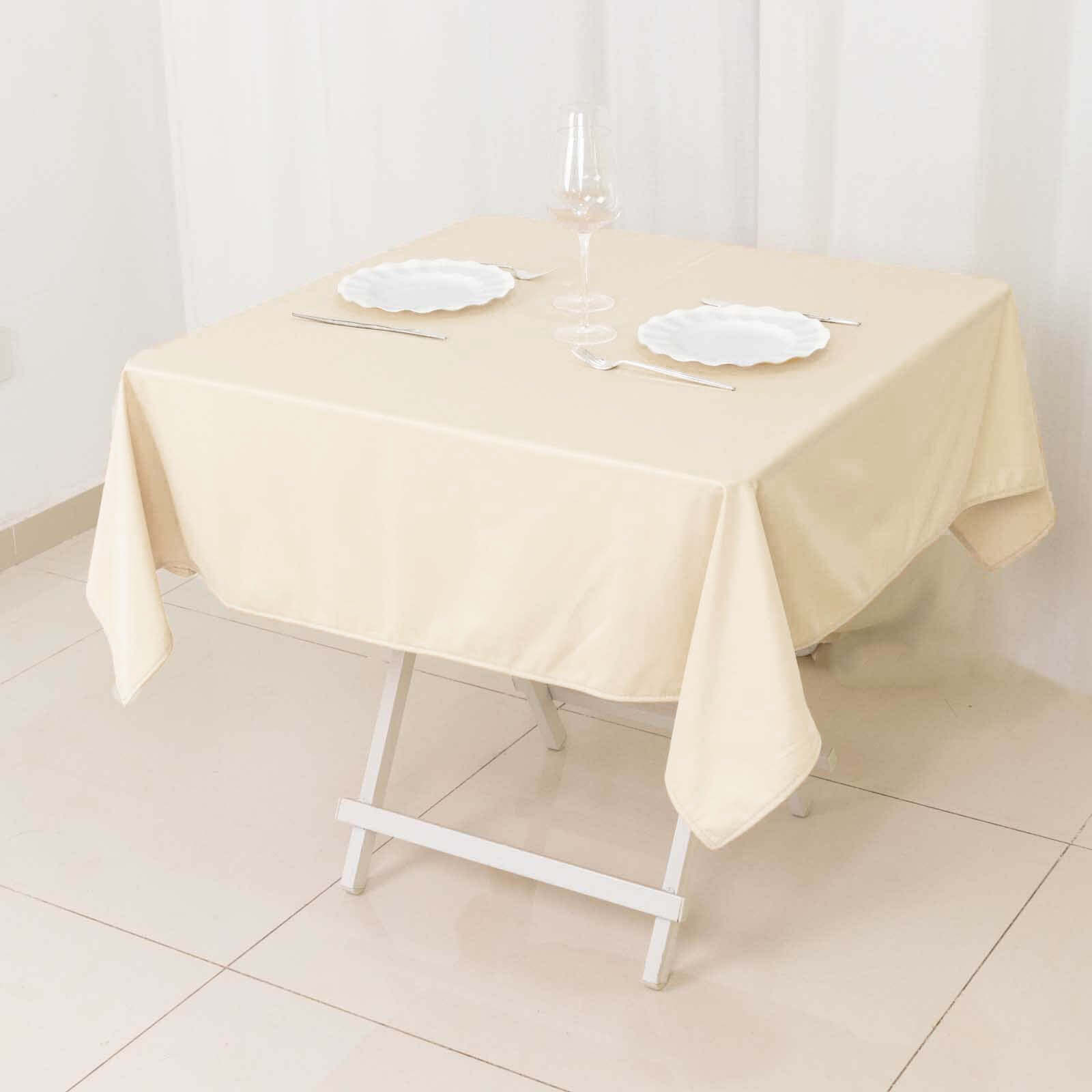 Premium Scuba Square 54x54 Tablecloth Beige - Wrinkle Free & Stain Resistant Table Cover