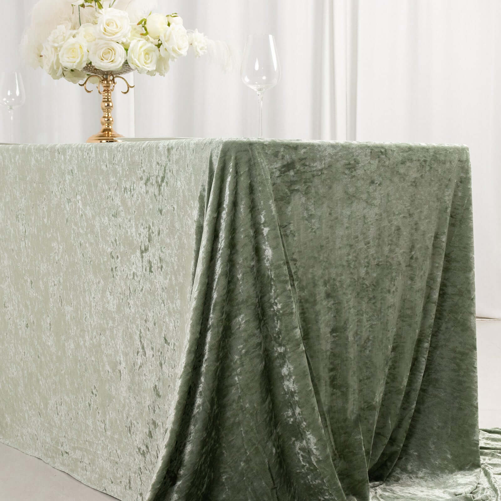 Premium Crushed Velvet 90x156 Rectangle Tablecloth Sage Green - Reusable Soft Seamless Table Cover