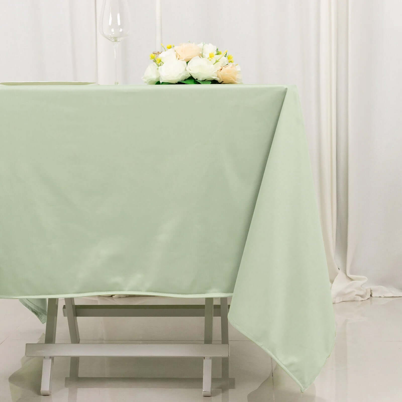 Premium Scuba Square 70x70 Tablecloth Sage Green - Wrinkle Free & Stain Resistant Table Cover