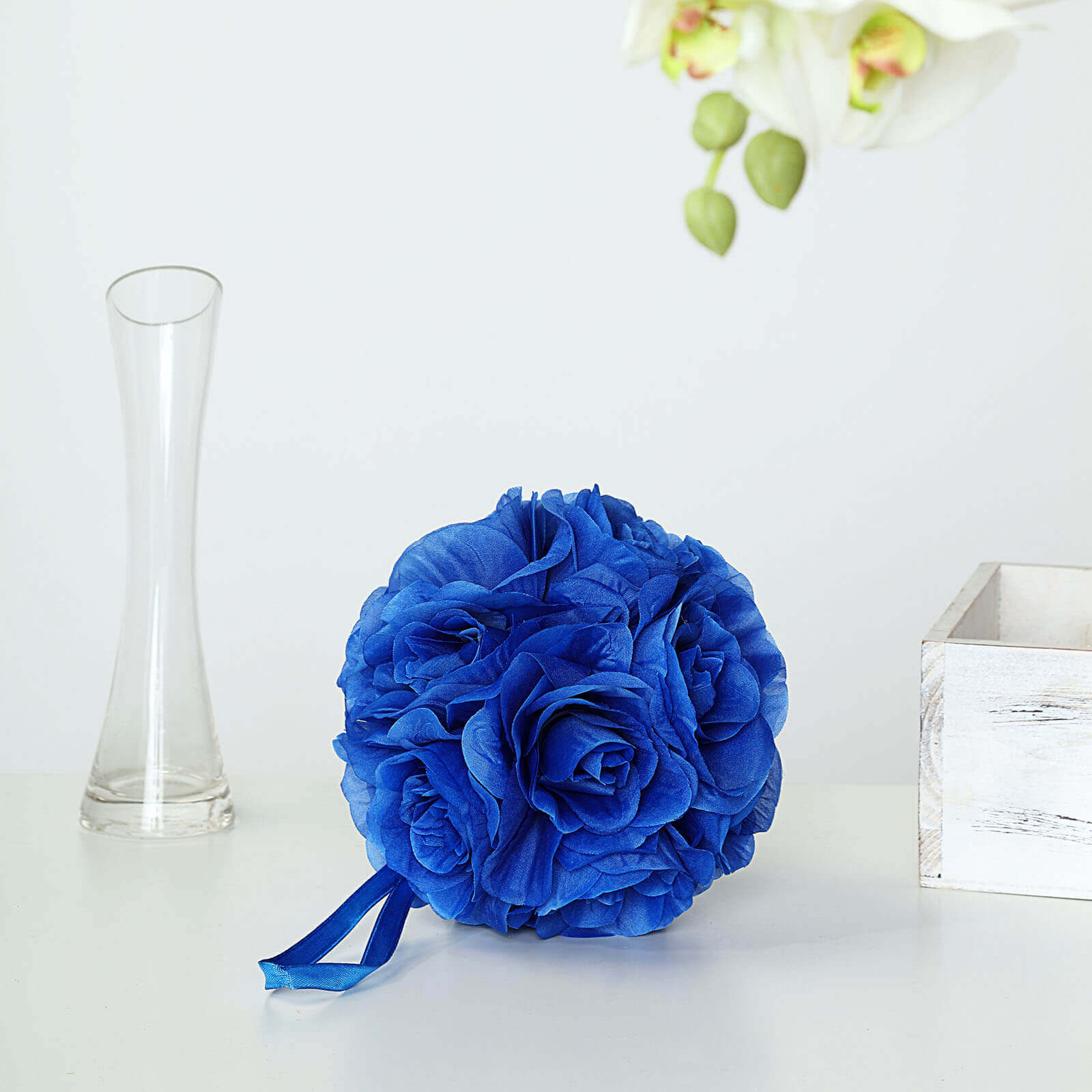 2 Pack 7 Royal Blue Artificial Silk Rose Kissing Ball, Faux Flower Ball