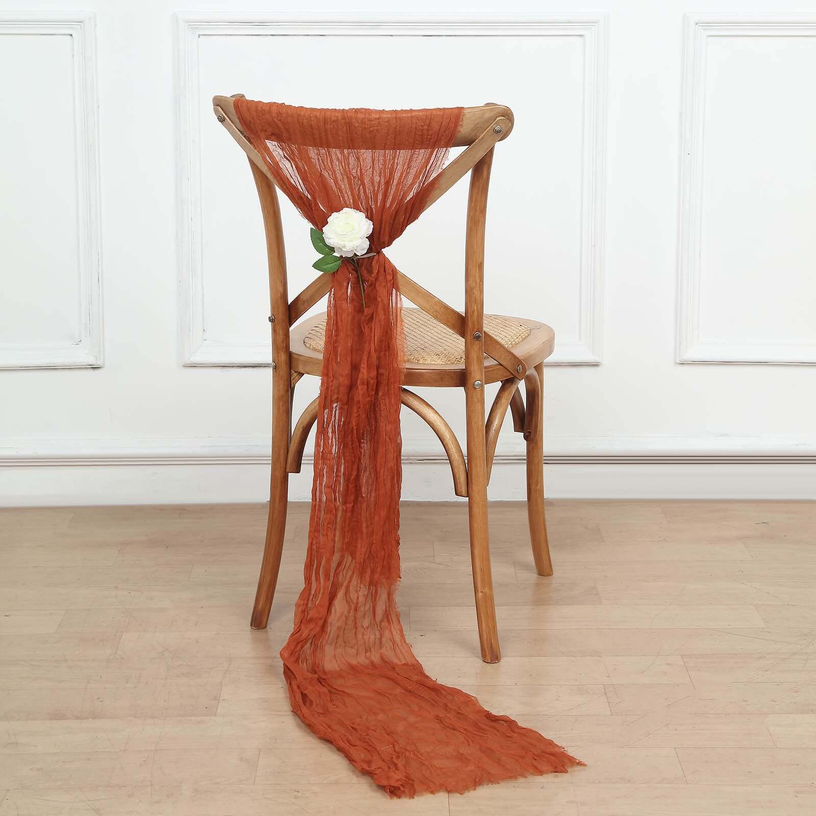 5 Pack Cheesecloth Gauze 16x88 Chair Sashes Terracotta (Rust) - Boho Chair Decorations